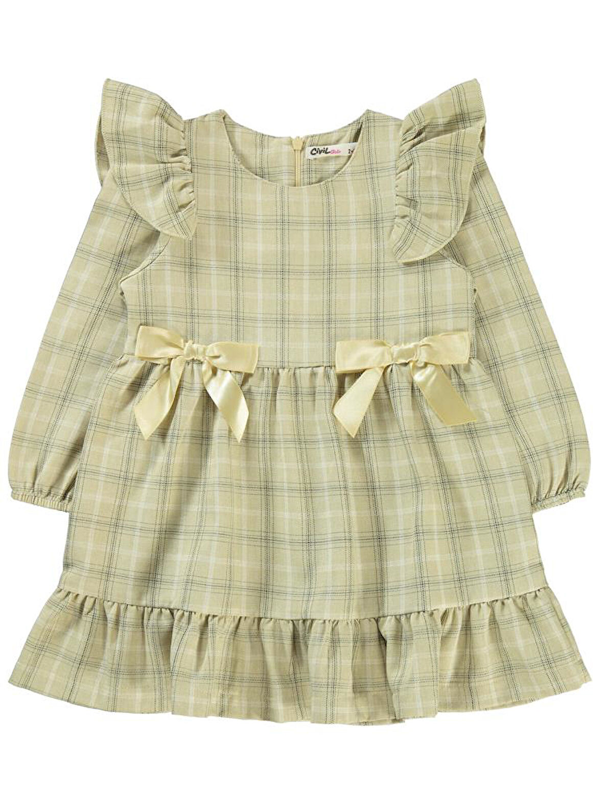 Civil Girls Fiyonuklu 2-5 Yaş Elbise - Bej 4-5 Yaş