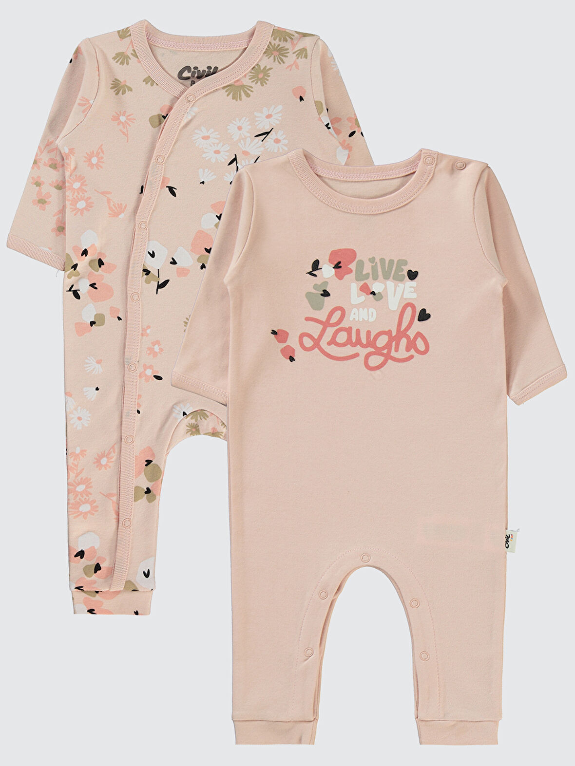 Civil Baby Kız Bebek Patiksiz Tulum 3-9 Ay Pudra
