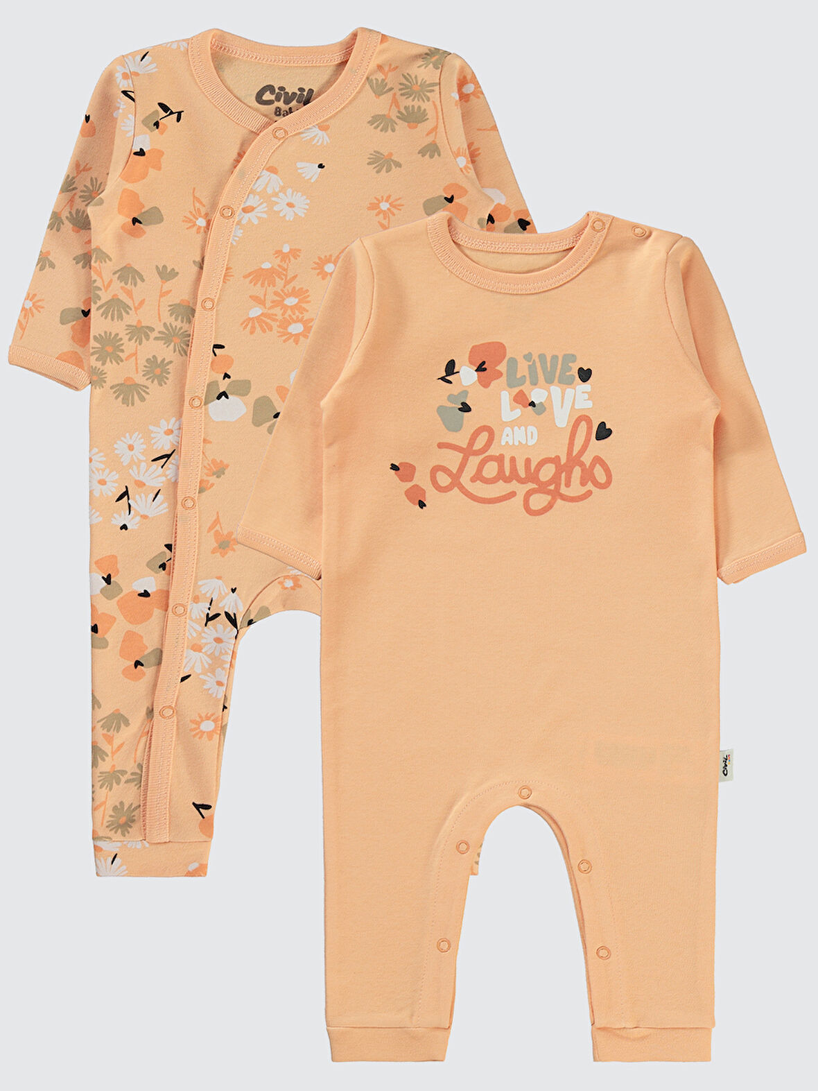 Civil Baby Kız Bebek Patiksiz Tulum 3-9 Ay Somon