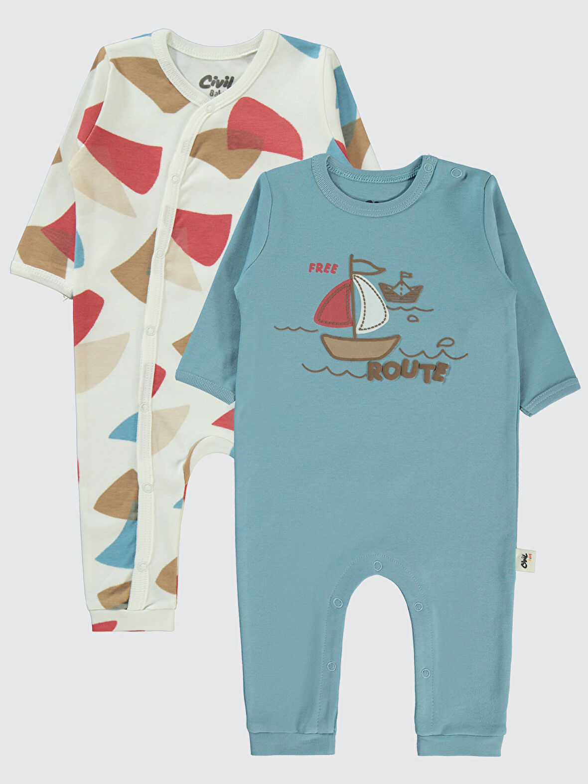 Civil Baby Erkek Bebek 2'li Patiksiz Tulum 3-9 Ay Mavi