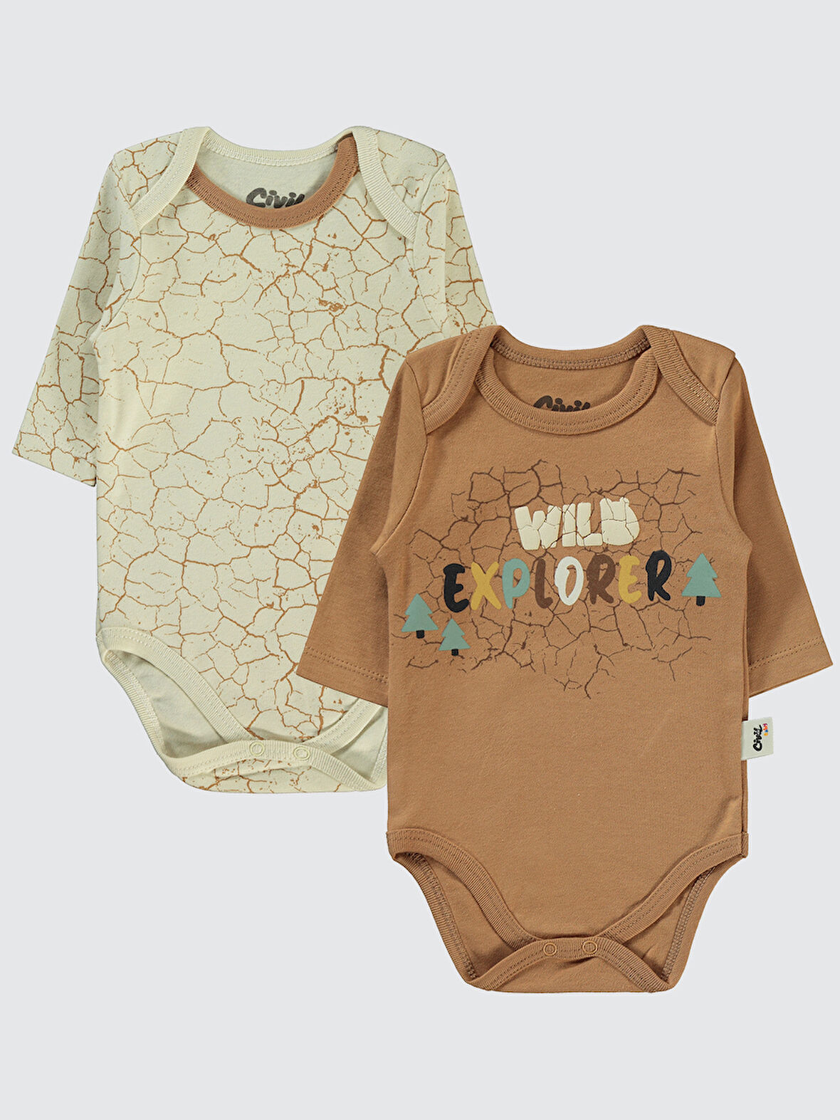 Civil Baby Erkek Bebek 2'li Çıtçıtlı Badi 3-18 Ay Kahve