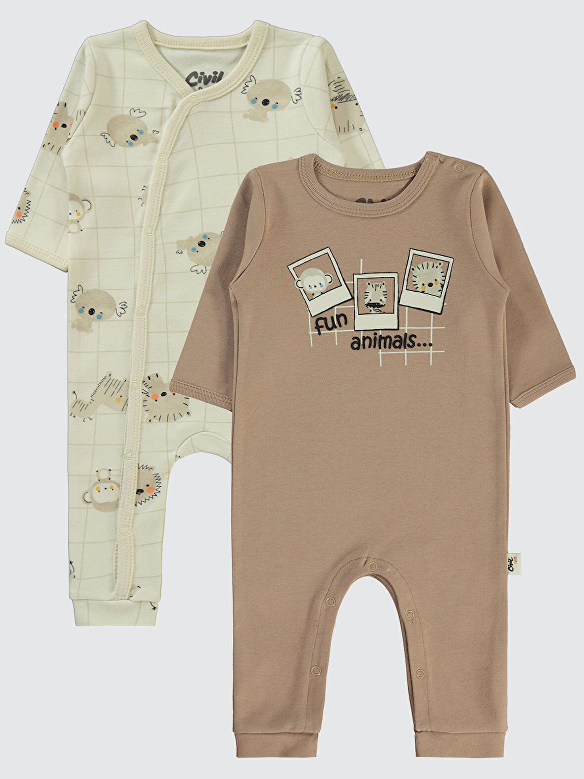 Civil Baby Erkek Bebek 2'li Patiksiz Tulum 3-9 Ay Kahve