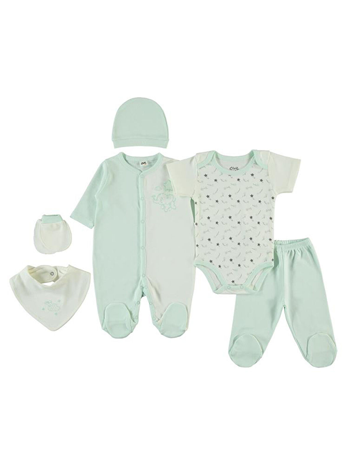 Civil Baby Kız Bebek 6'lı Zıbın Takımları   - Yeşil0-1 Ay
