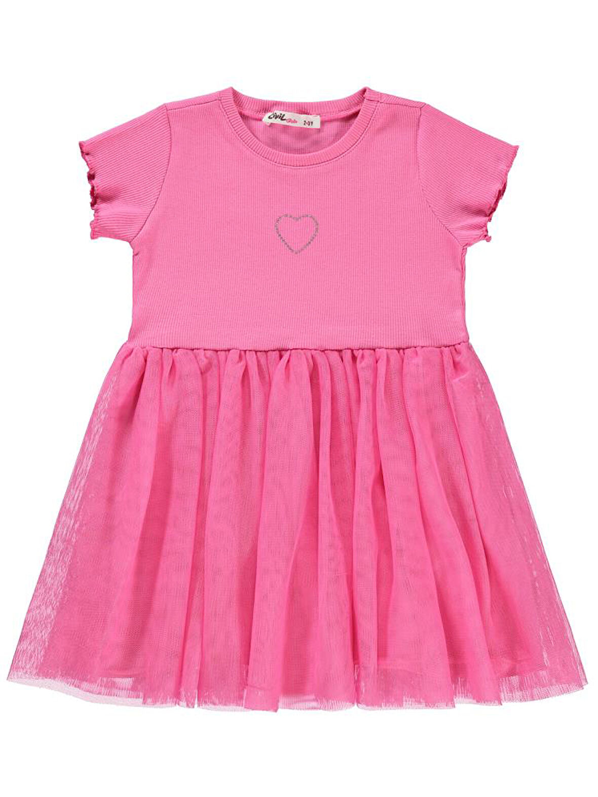 Civil Girls Kalp Baskılı Tüllü 2-5 Yaş Elbise - Fusya 2-3 Yaş