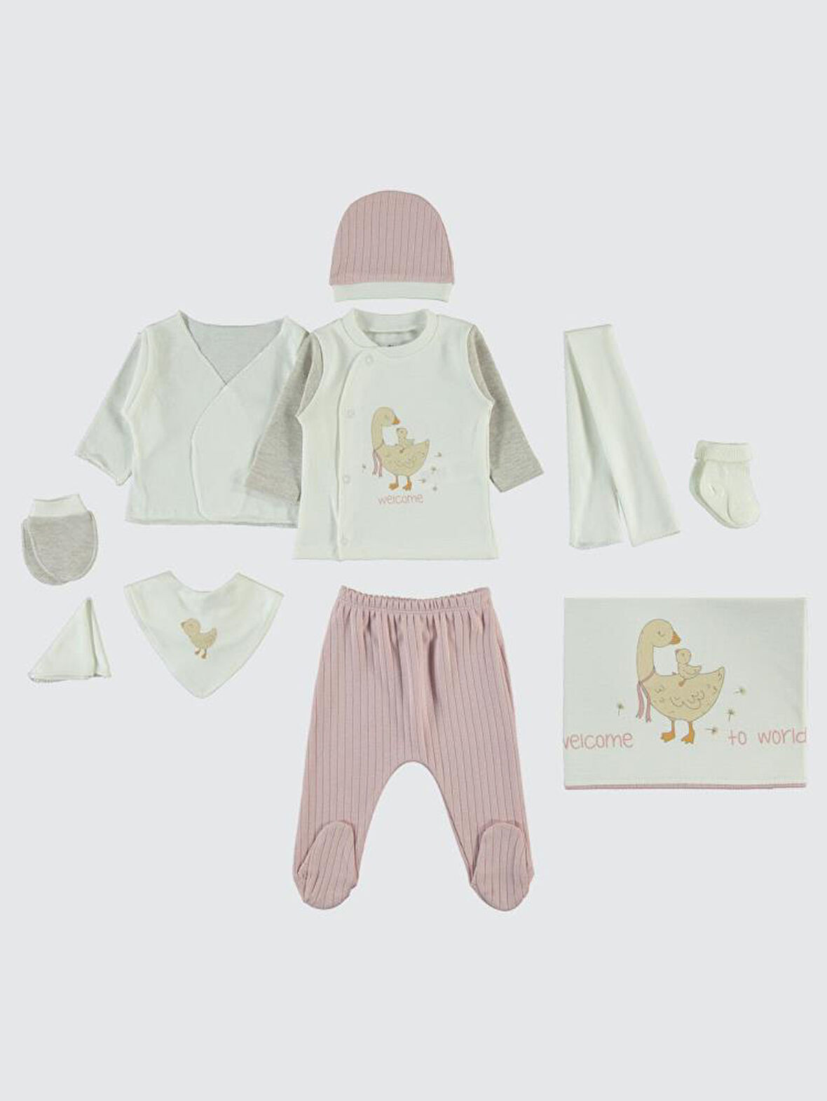 Civil Baby Ördek Nakışlı  Zıbın Setleri - Pudra0-1 Ay