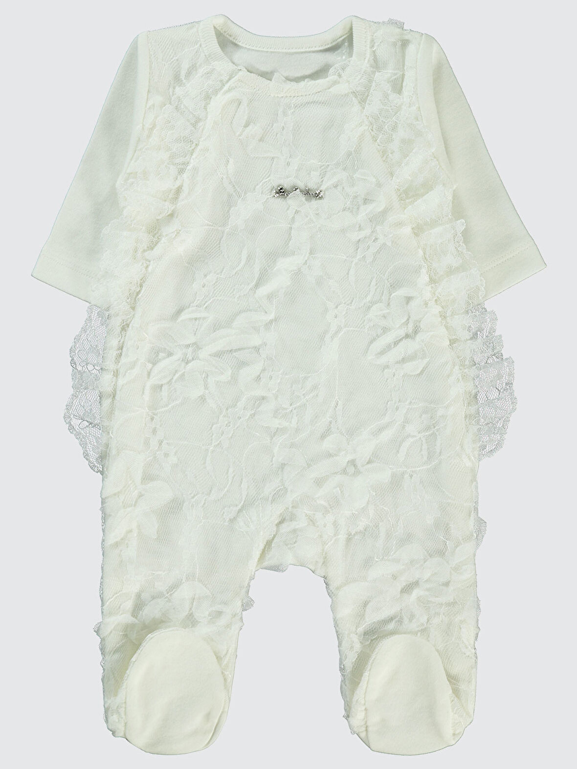 Pierre Cardin Kız Bebek Patikli Tulum 0-3 Ay Ekru