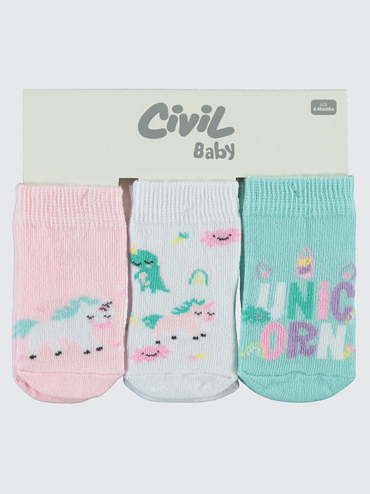 Civil Baby Kız Bebek 3'lü Çorap Set 6-18 Ay Mint