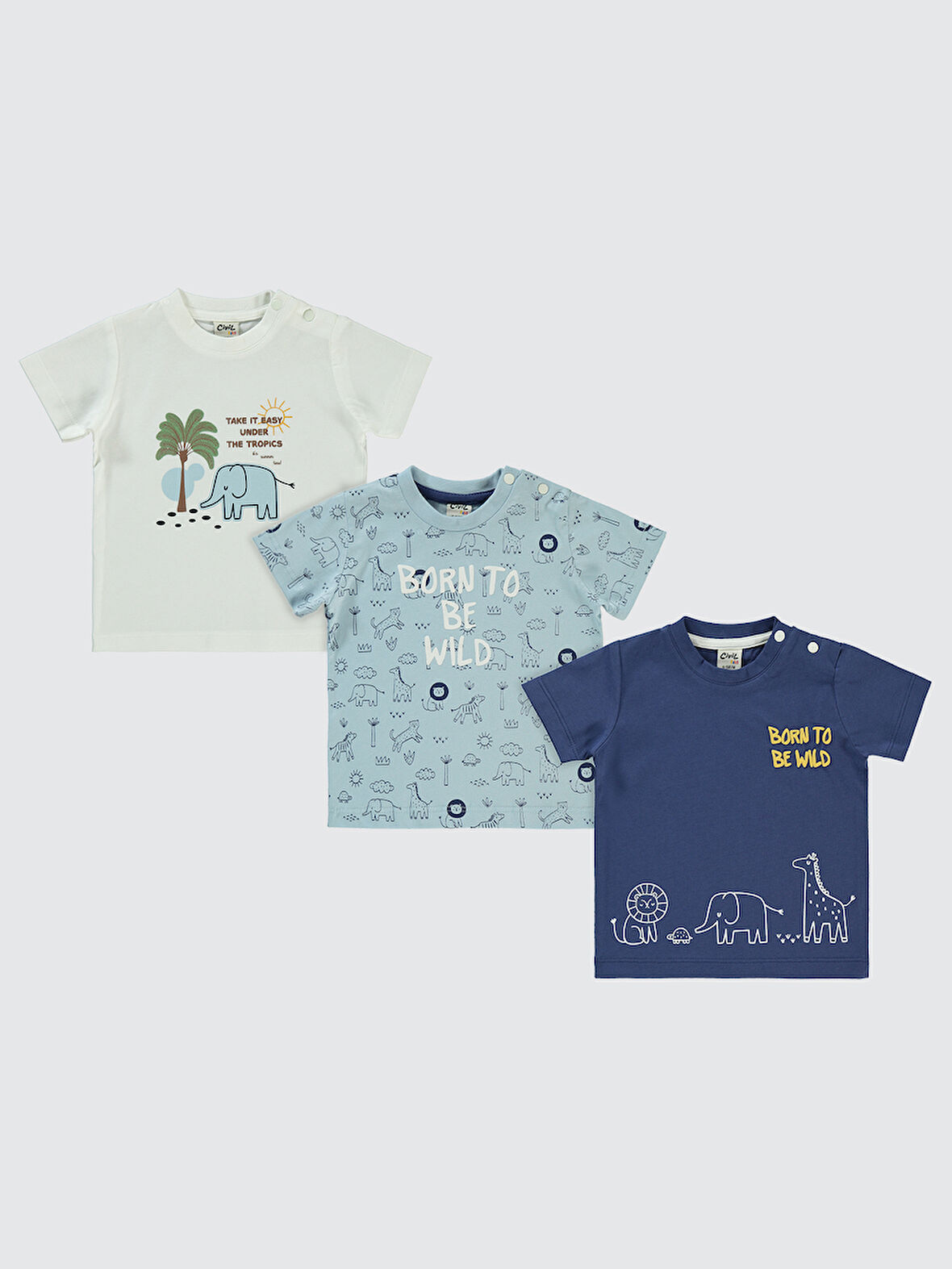Civil Baby Erkek Bebek 3'lü Tişört Set 6-18 Ay Lacivert