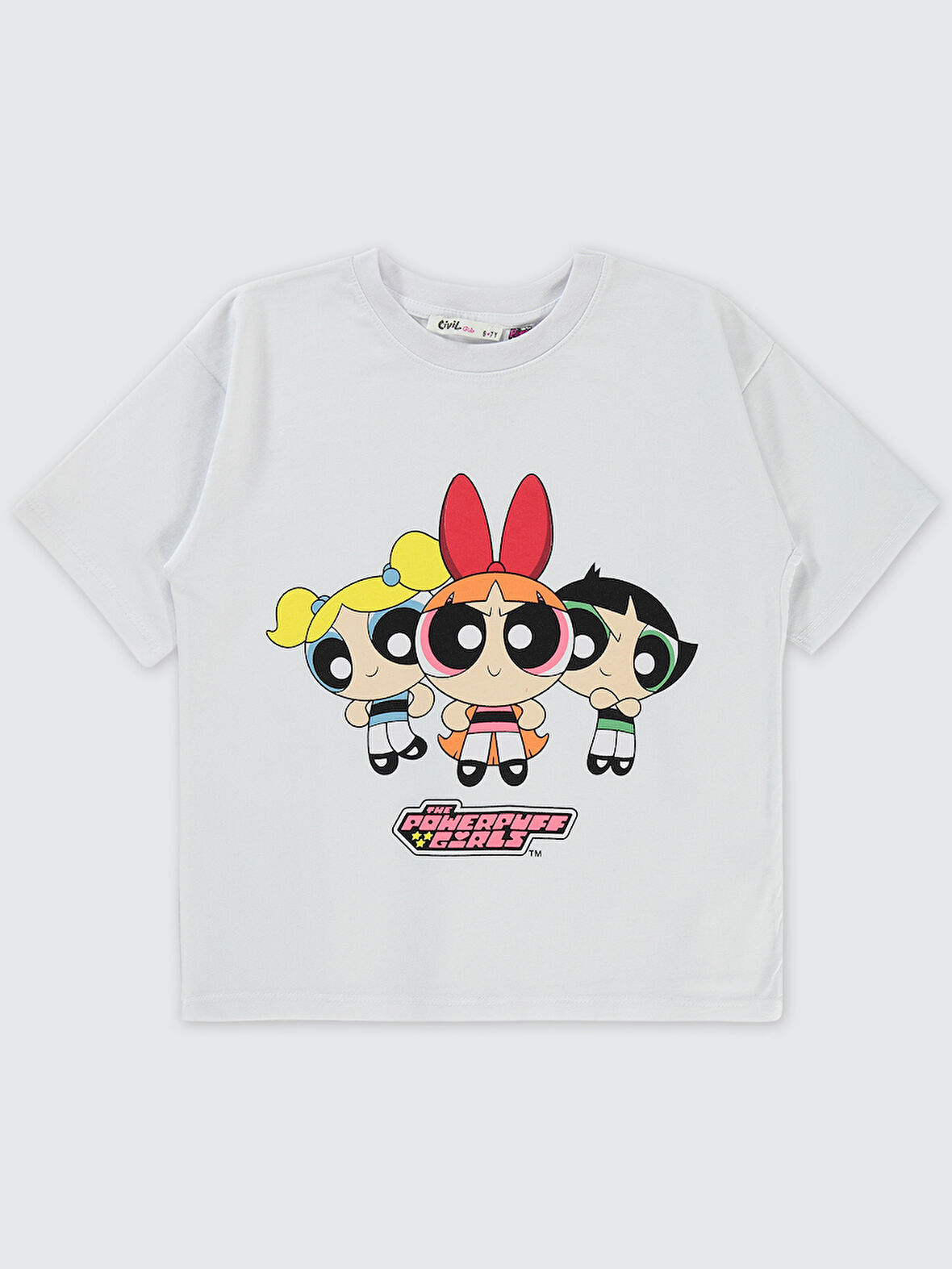 Powerpuff Girls Kız Çocuk Tişört 6-9 Yaş Beyaz