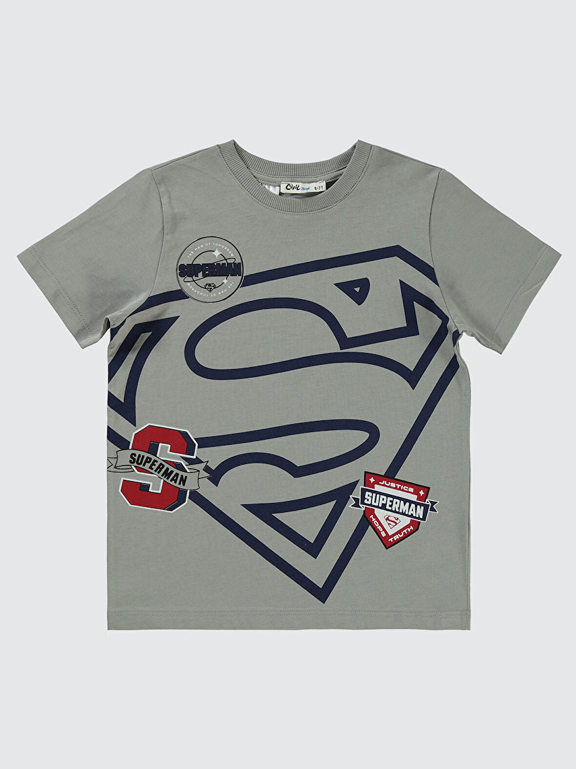 Süperman Erkek Çocuk Tişört 10-13 Yaş Gri