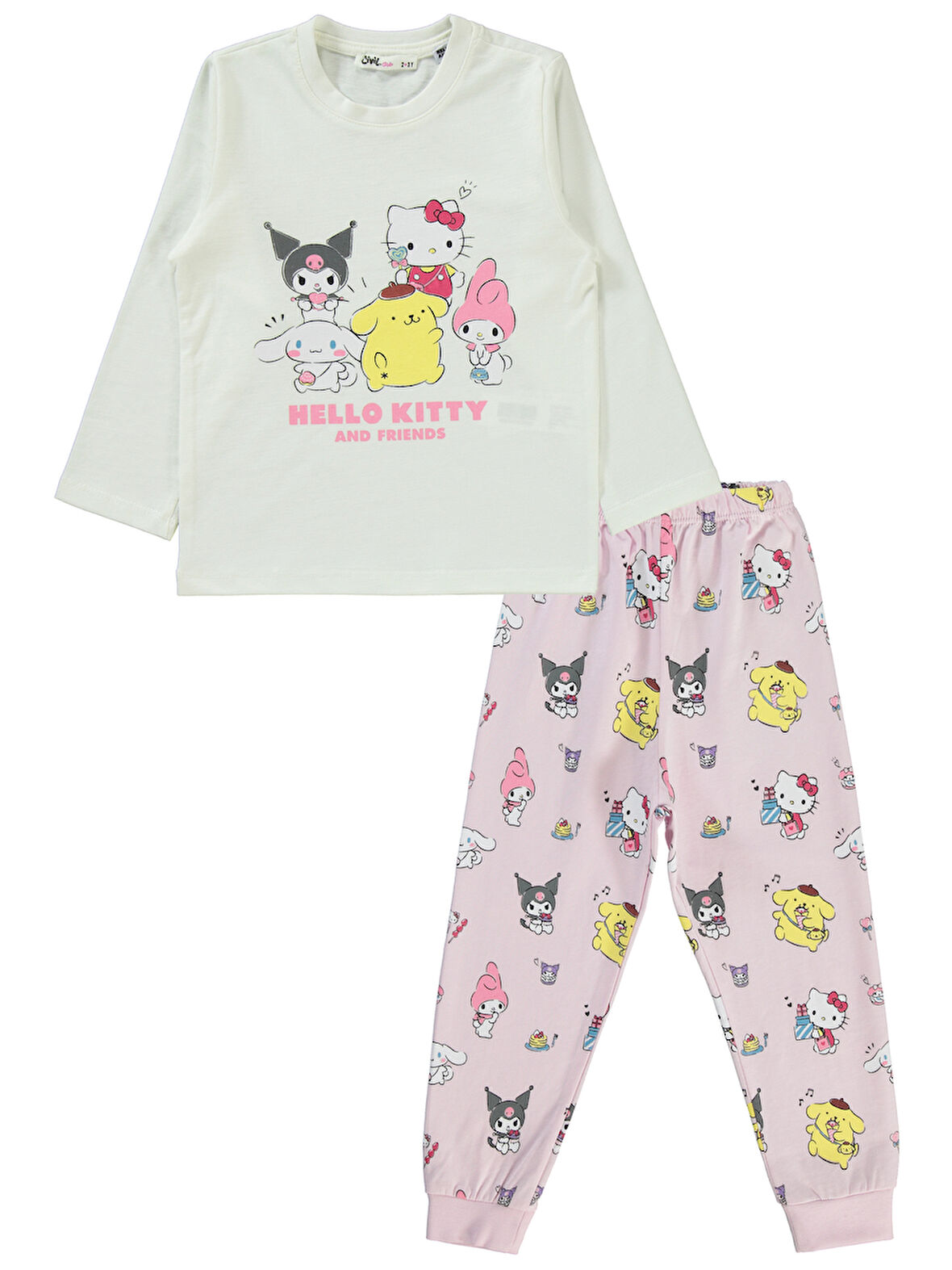 Kuromi Kız Çocuk Pijama Takımı 2-5 Yaş Ekru