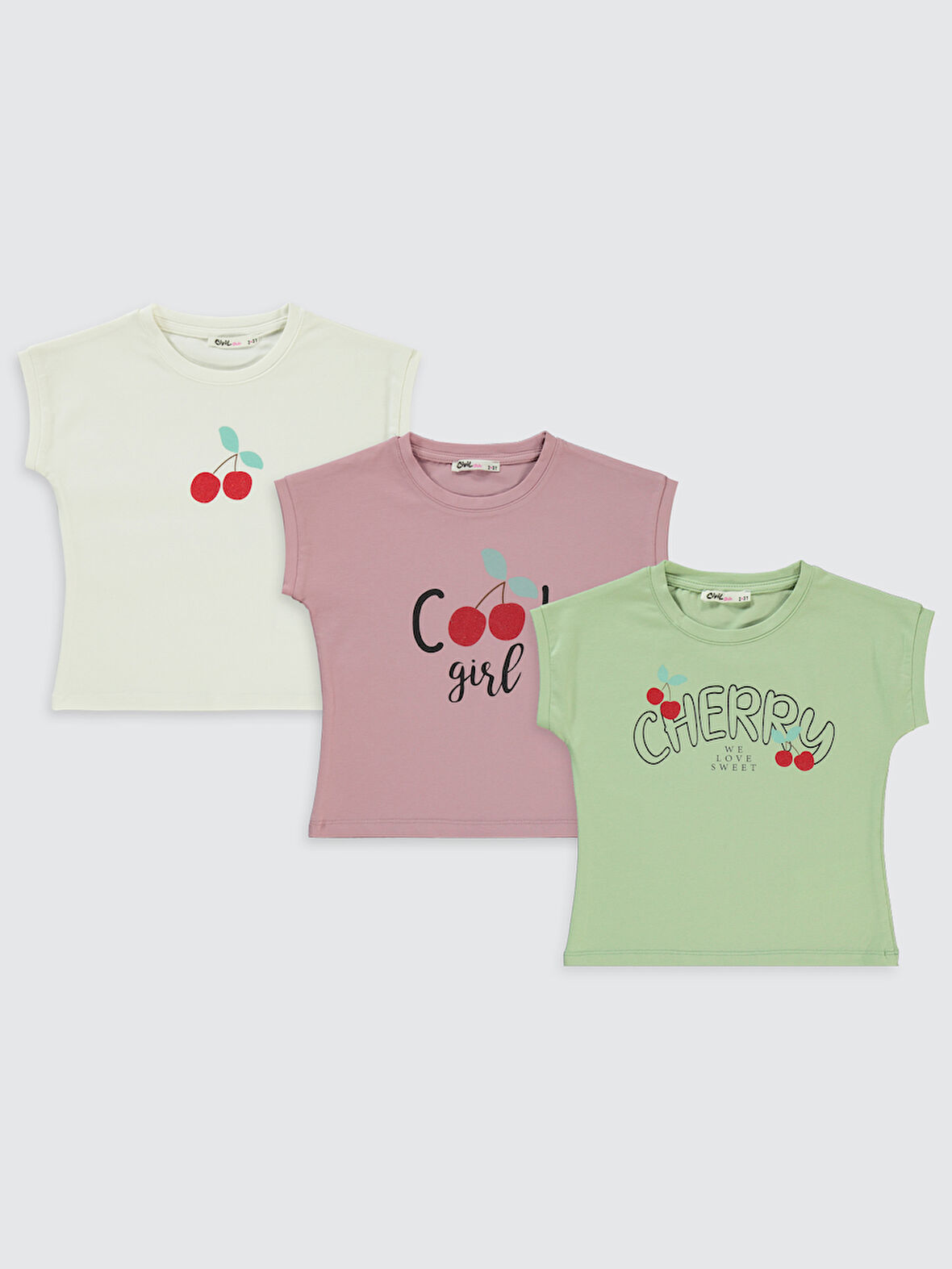 Civil Girls Kız Çocuk 3'lü Tişört Set 2-5 Yaş Yeşil