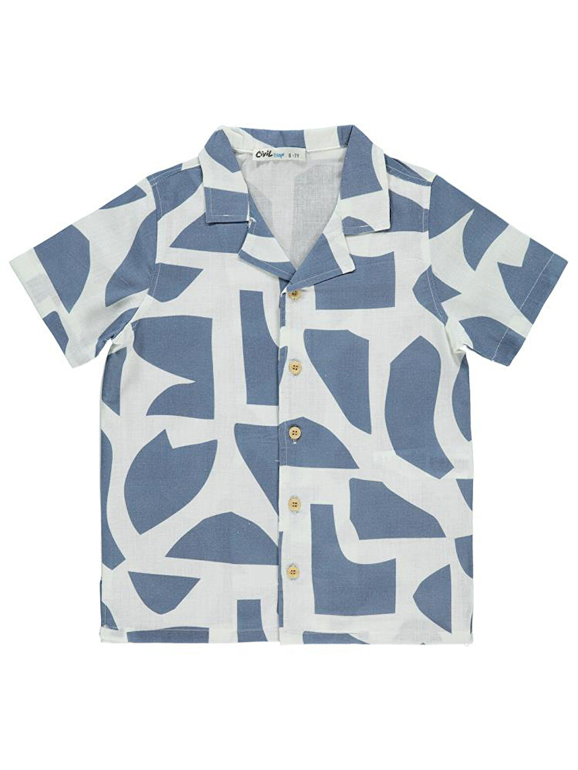 Civil Boys Kendinden Desenli 6-9 Yaş Gömlek - Mavi8-9 Yaş