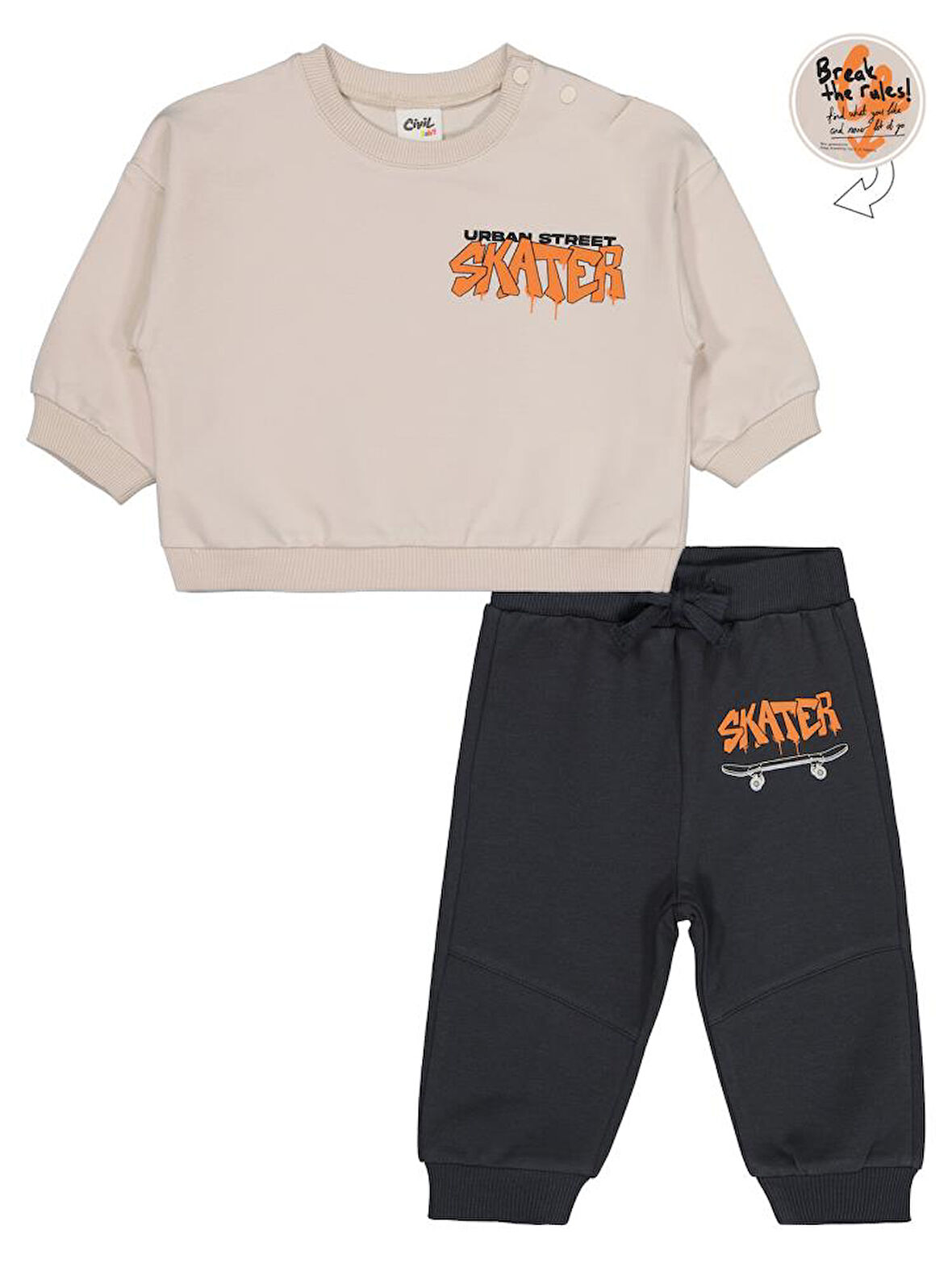 Civil Baby Baskılı 2'li 6-18 Ay Takım - Bej9-12 Ay