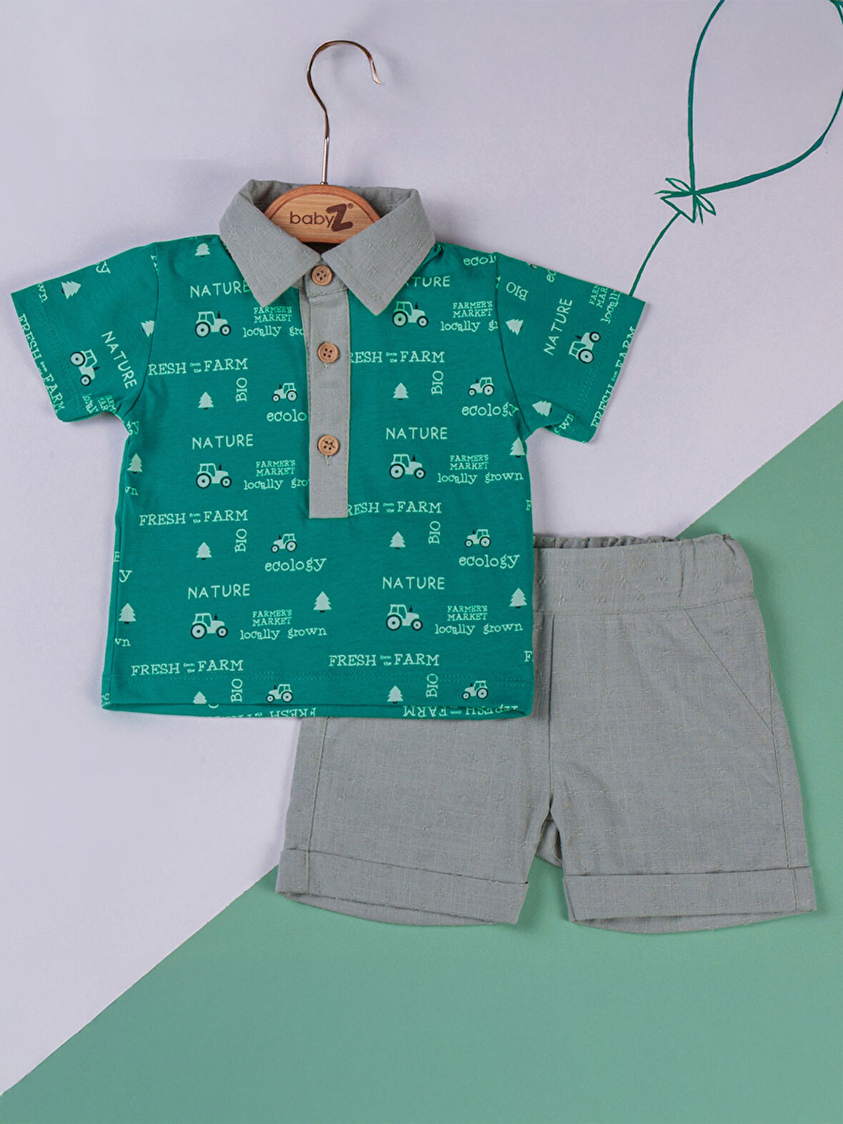 Baby Zz Erkek Bebek Şortlu Takım 6-12 Ay Yeşil
