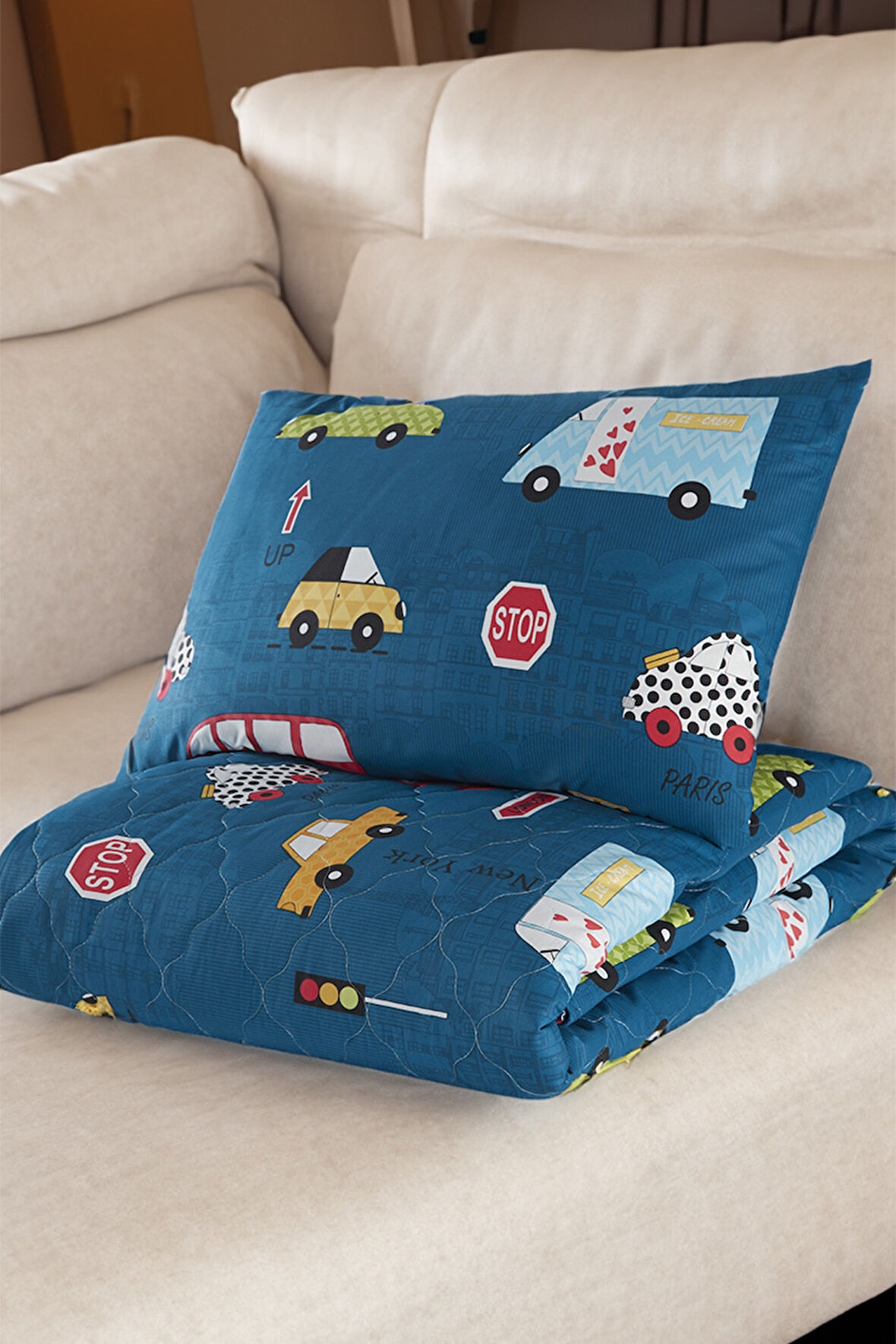 Tek Kişilik Kapitone Yatak Örtüsü Seti Mavi Yumuşak, Dayanıklı ve Şık Tasarım