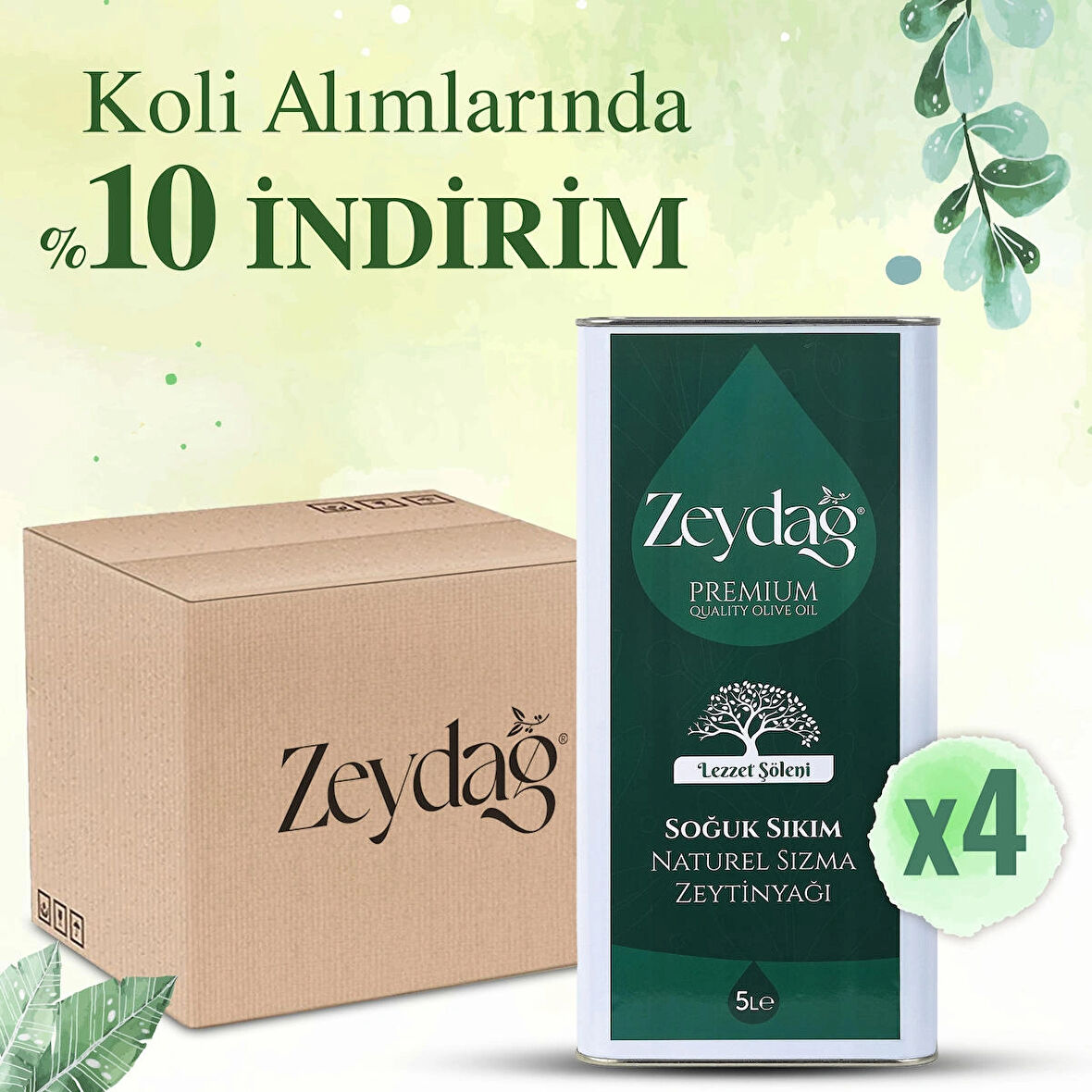 Zeydağ Lezzet Şöleni 5 Lt Soğuk Sıkım Naturel Sızma Zeytinyağı 4'lü Koli