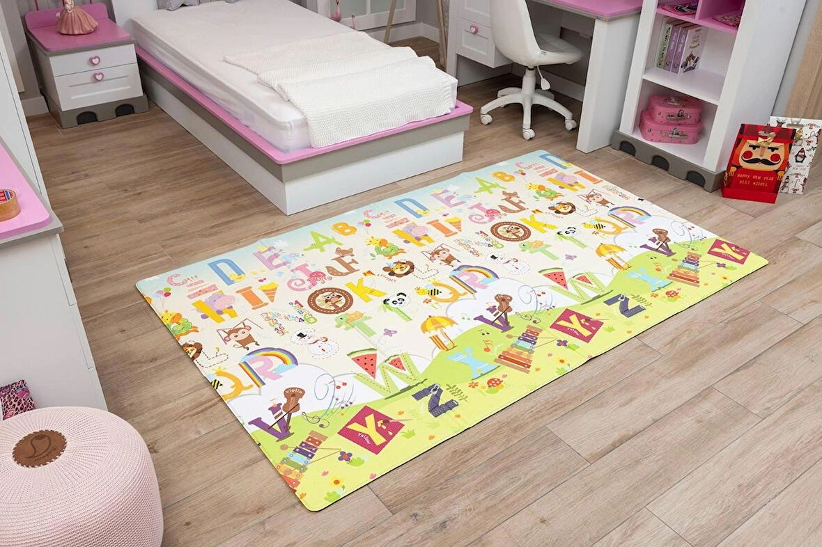 Happy Birthday Katlamalı Oyun Matı-Halısı 140x230cm | 12 mm, Darbe Emici, Isı Yalıtımlı, Çift Yönlü (Taşıma Çantalı)