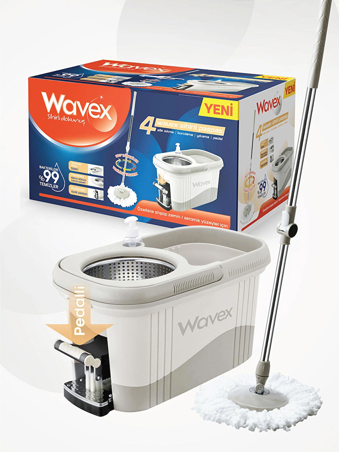 WAVEX Turbo Pedallı Temizlik Sistemi / 1 Adet Yedek Bez Hediye ( Toplam 2 Bez)