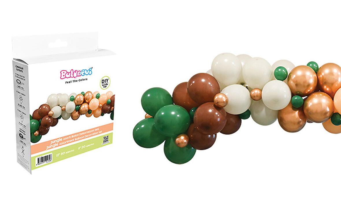 Balon Dekorasyon seti Jungle Orman temalı doğum günü parti seti 70 balon+ balon yapıştırıcı +balon zincirli set