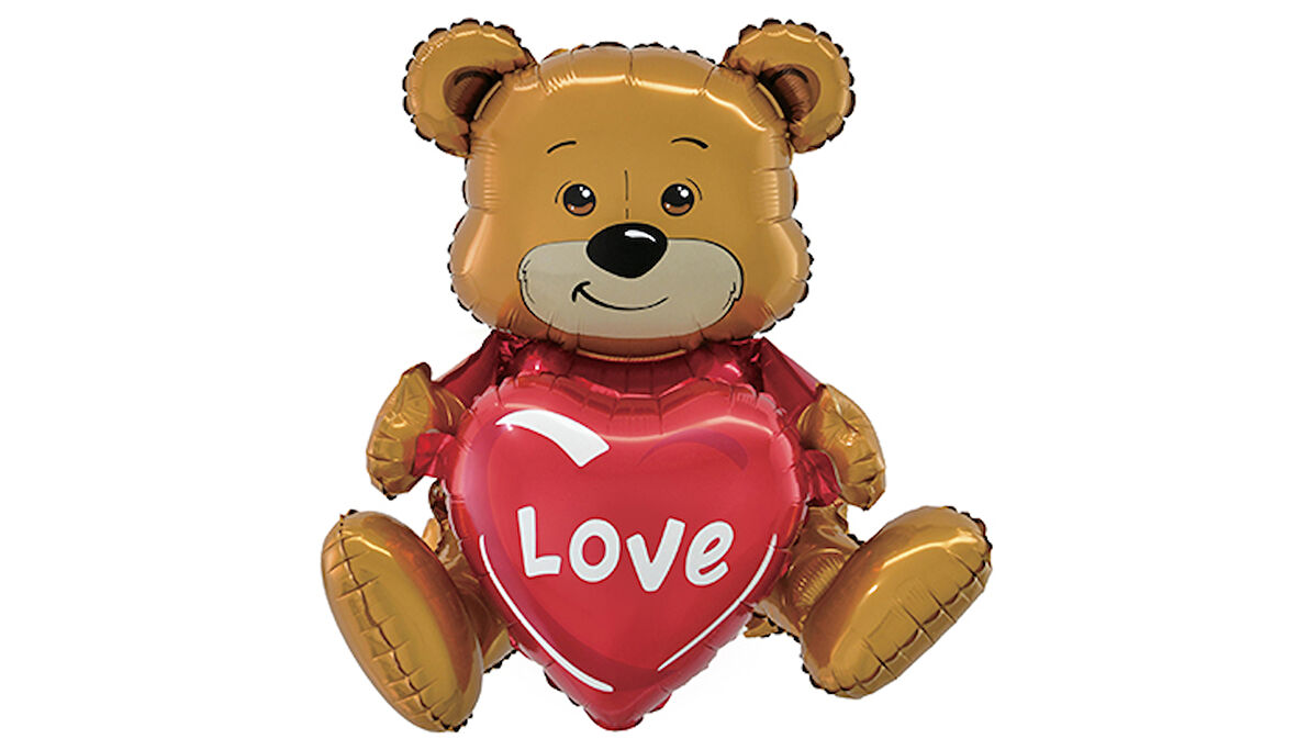 Folyo Balon Love yazılı 3d kalp balonlu Sevimli Ayıcık 41*50*31 3 parçalı parti süsü folyo balon sevgililer günü-evlenme teklifi 