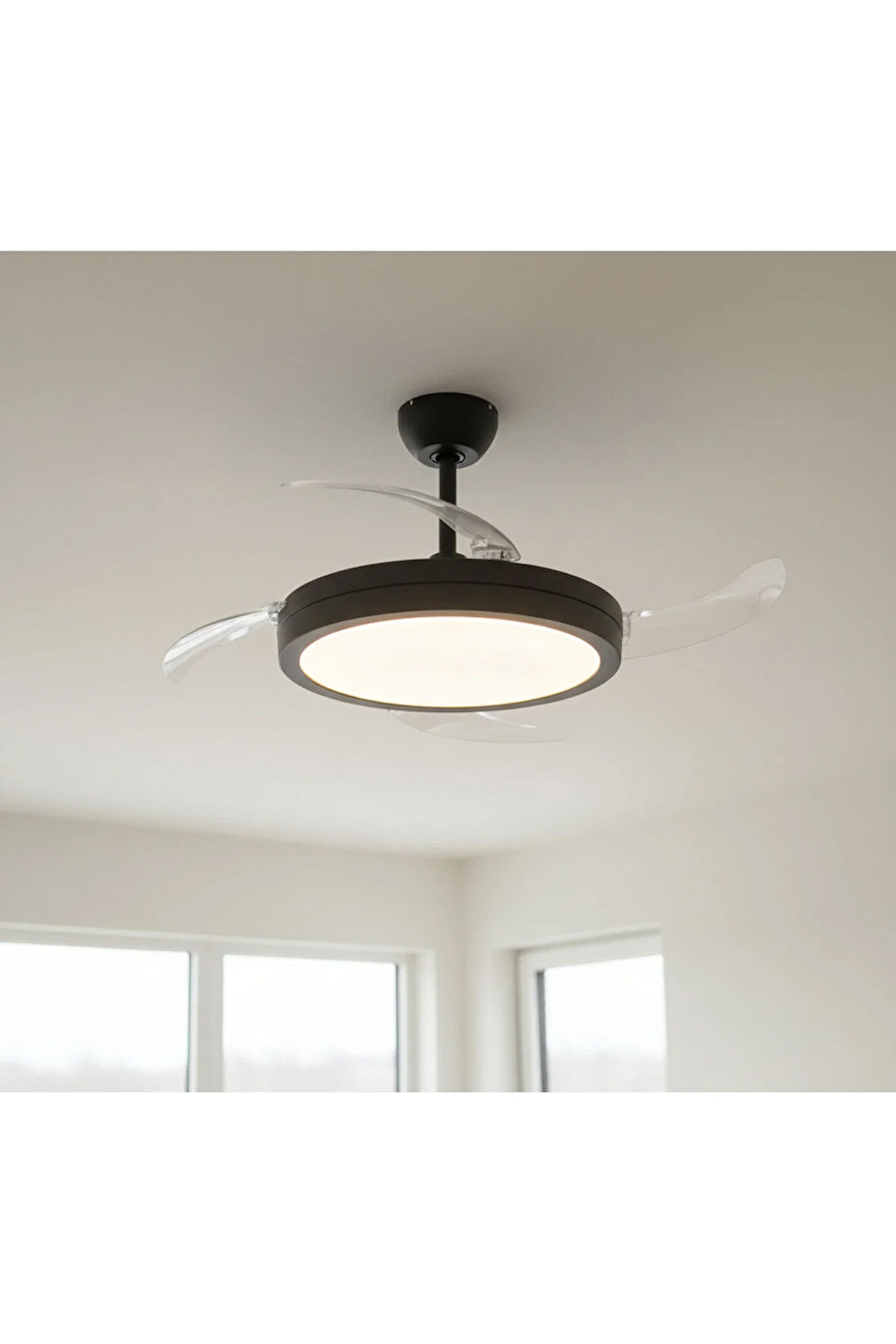 Gizli Kanat Ledli Ses ve Kumanda Kontrollü Tavan Vantilatörü Siyah KCF306