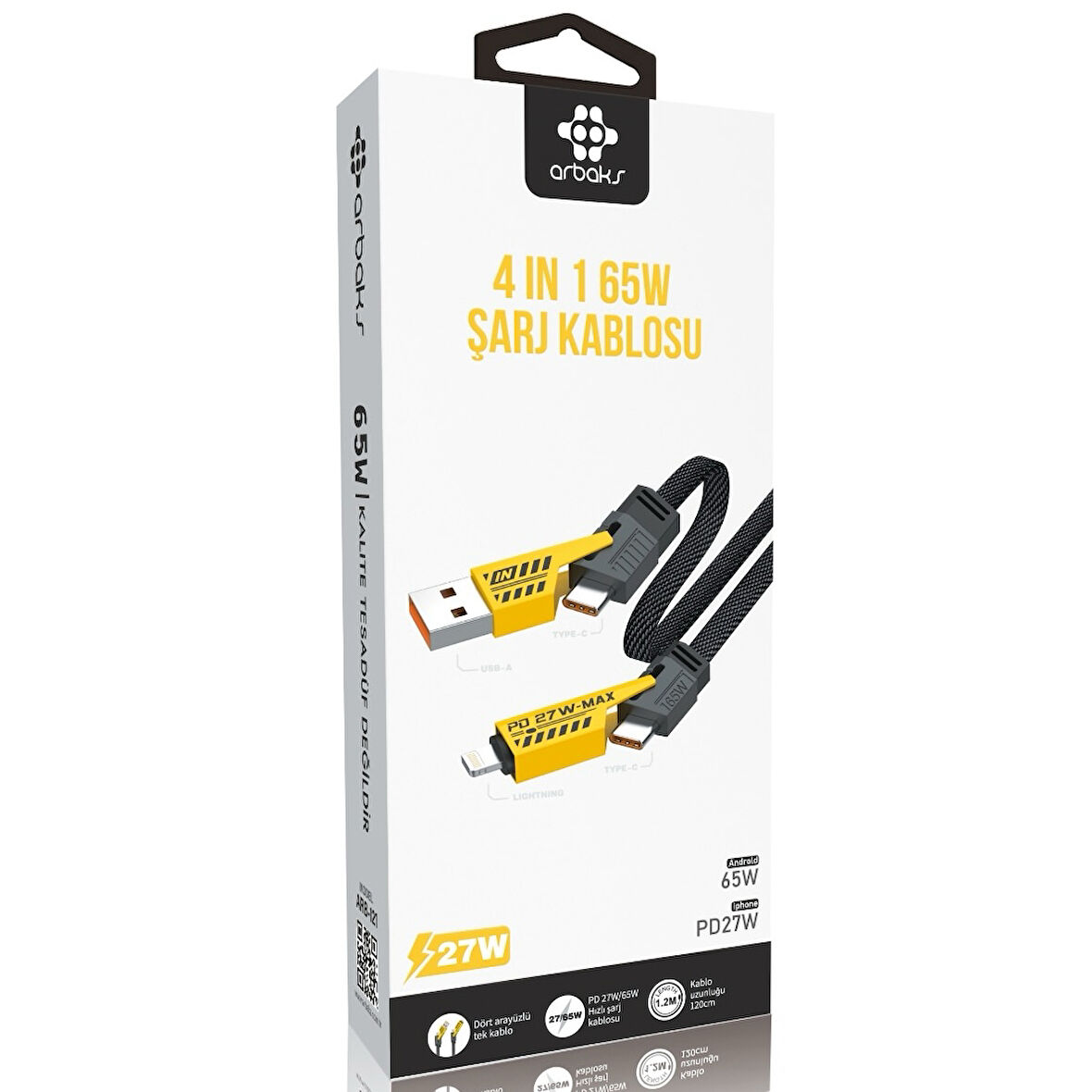 4'ü 1 Arada 65W | PD 27W Destekli | USB-A / Type-C / Lightning Uyumlu Arbkas Arb-121