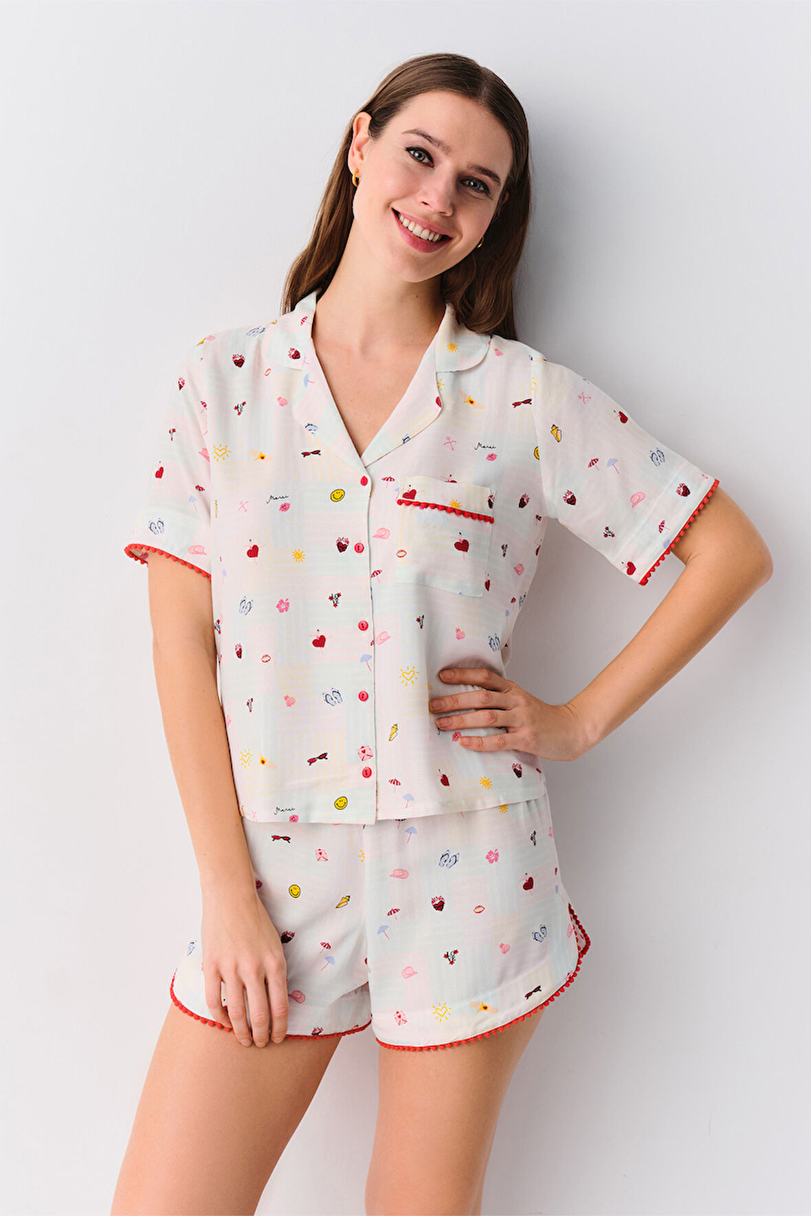 Suwen Smile Maskülen Şort Pijama Takımı