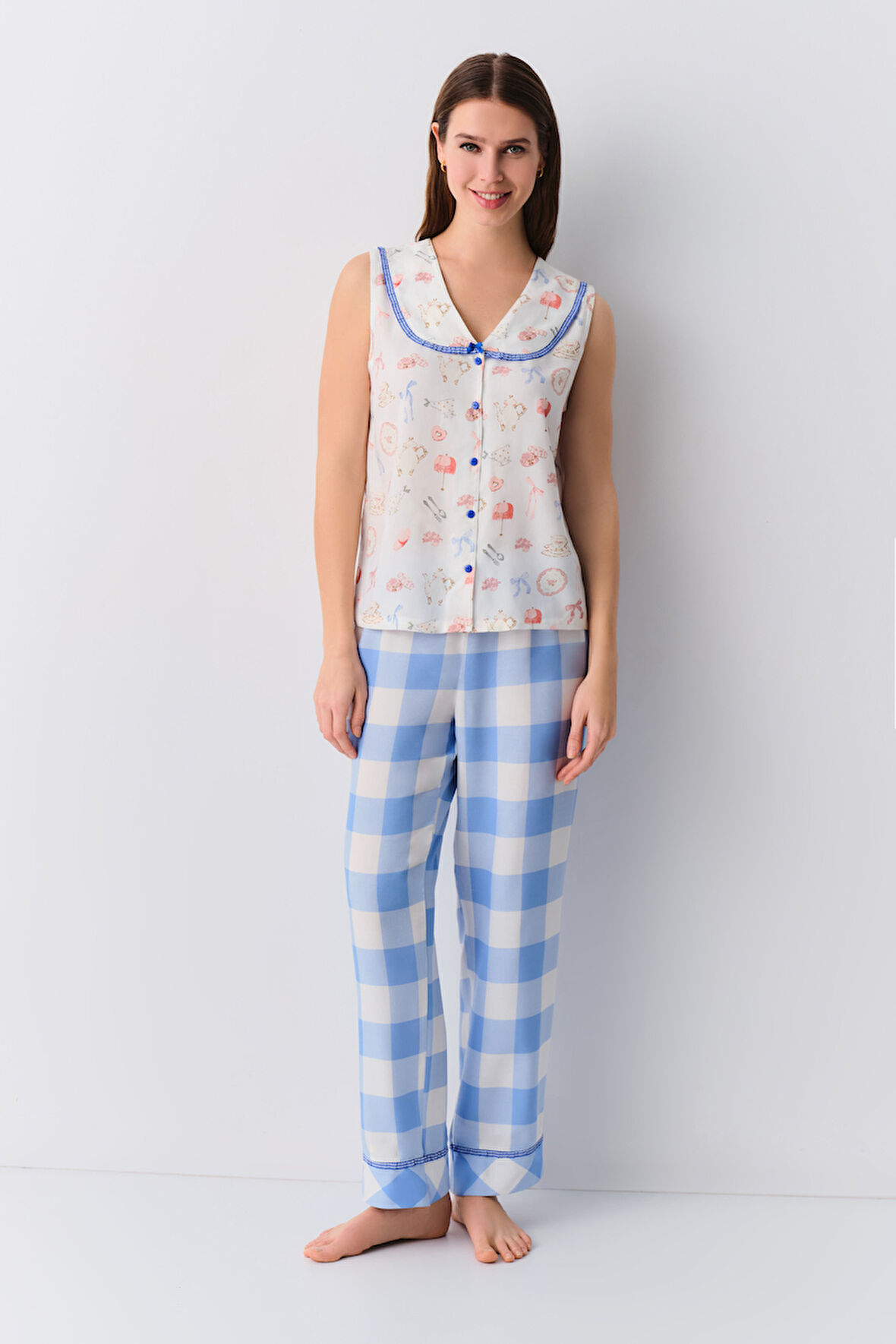 Suwen Nicole Askılı Maskülen Pijama Takımı