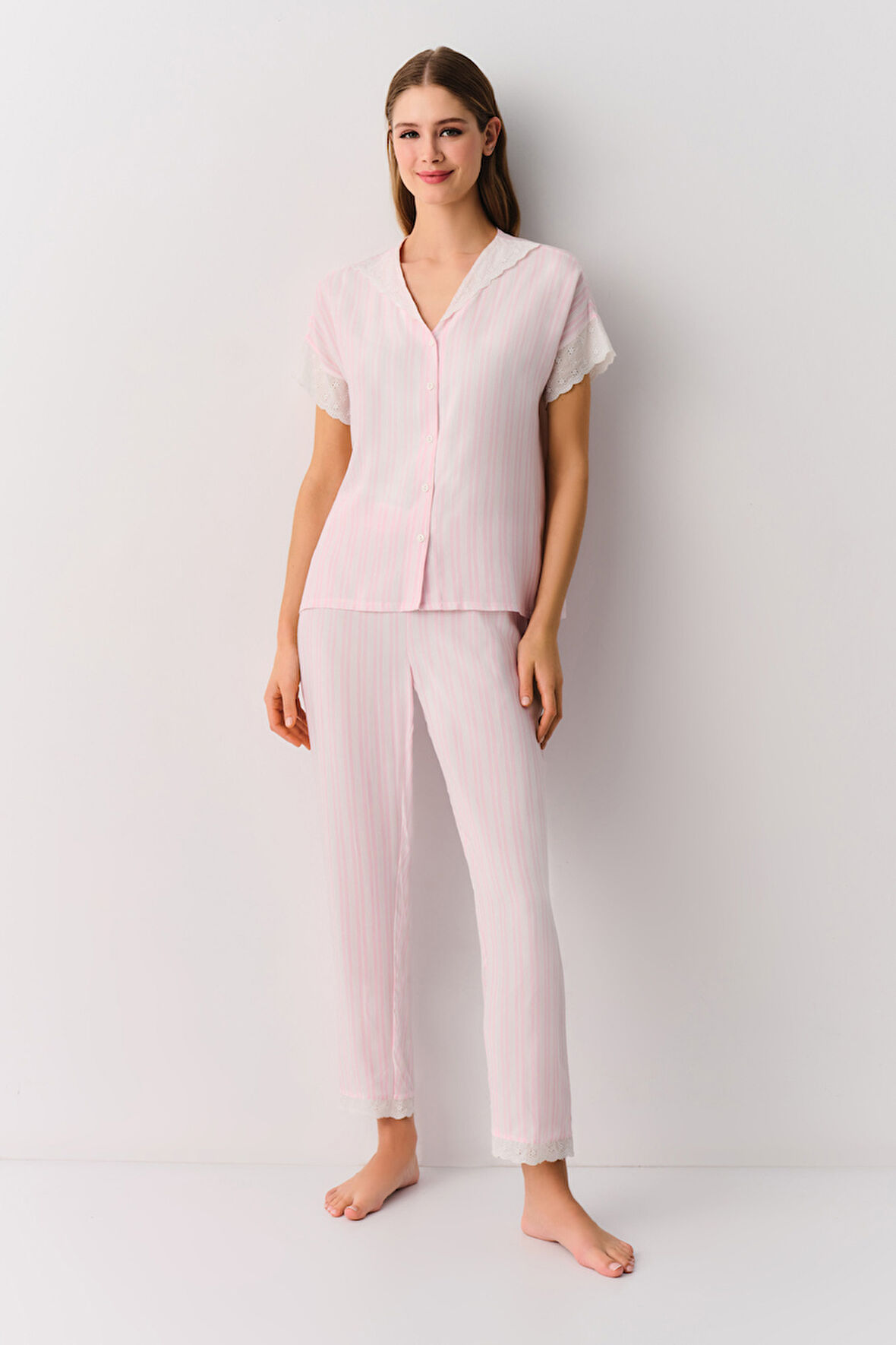 Suwen Pink Line Maskülen Pijama Takımı