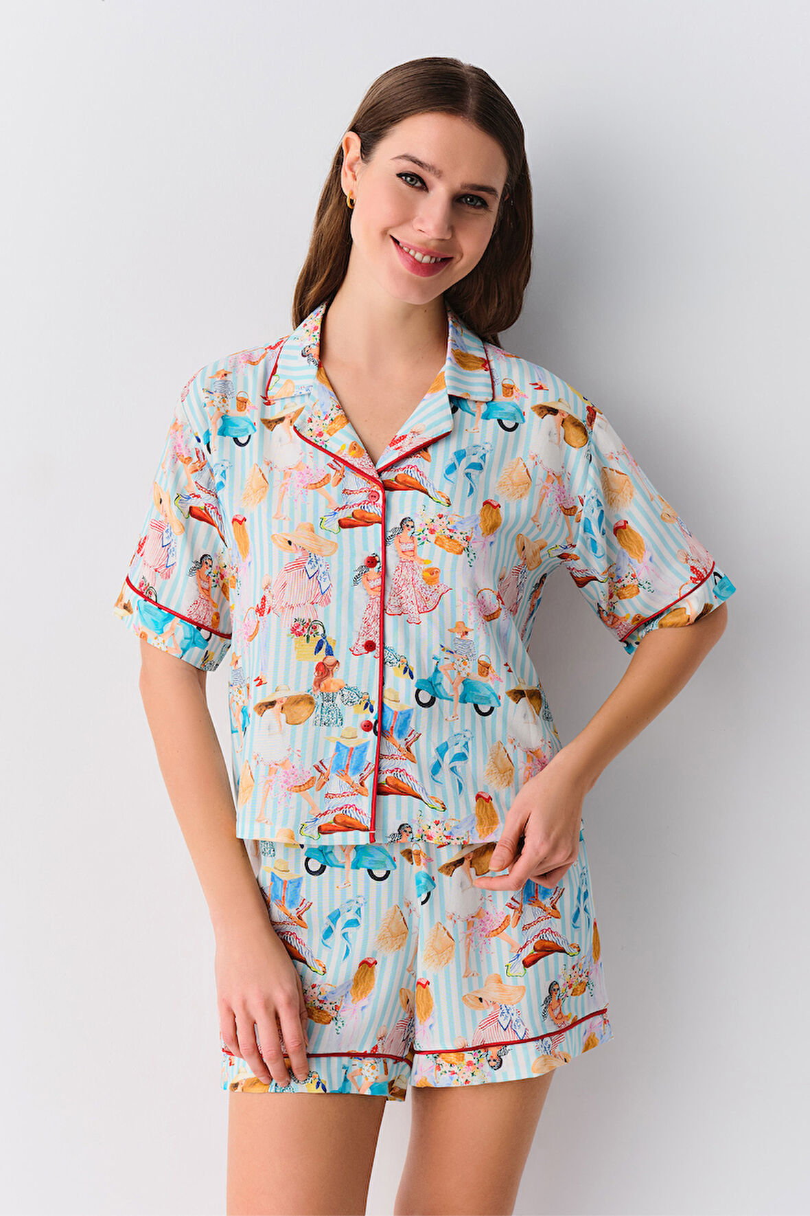Suwen Feminine Maskülen Şort Pijama Takımı