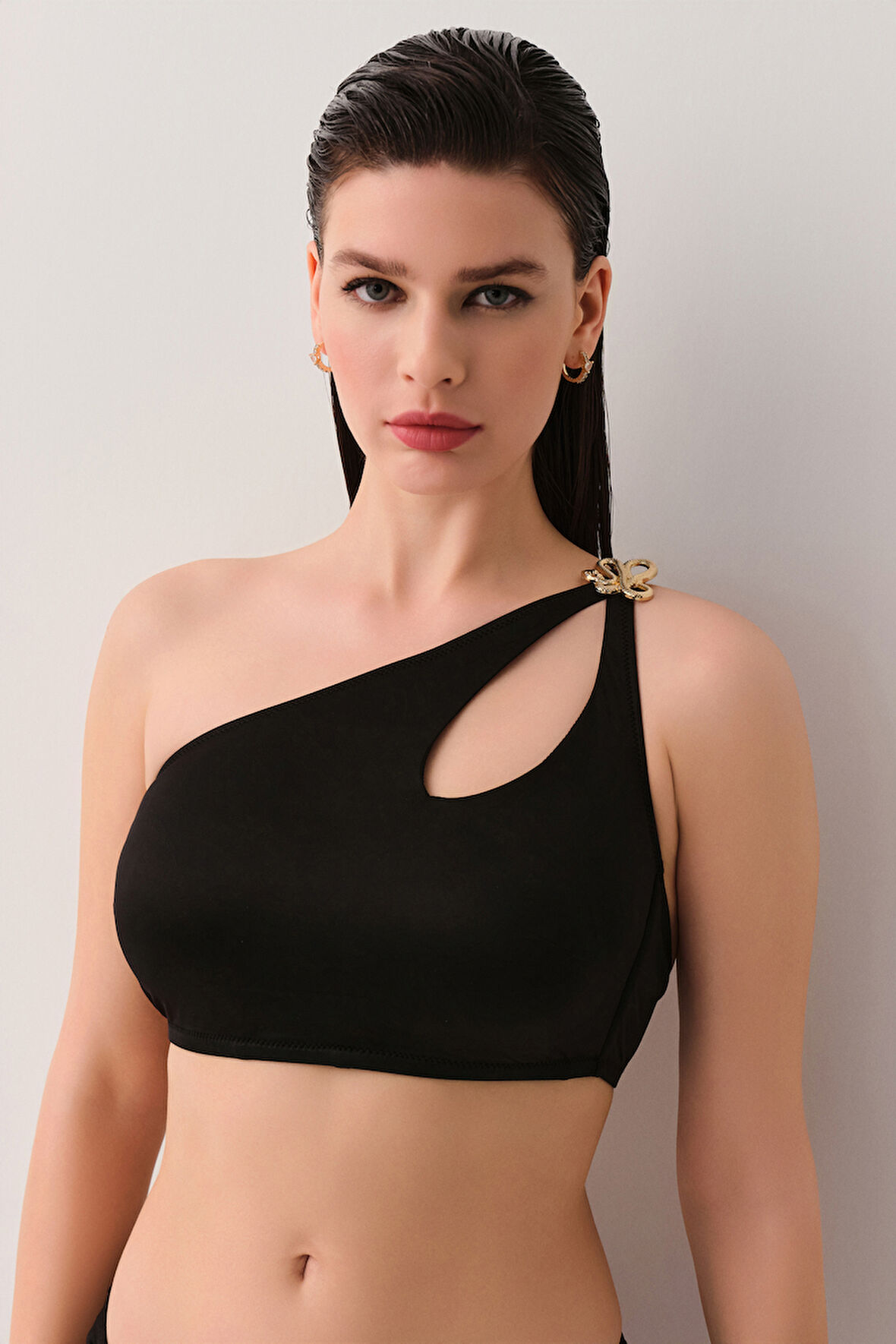 Suwen Noir Tek Omuz Detaylı Bralet Bikini Üst