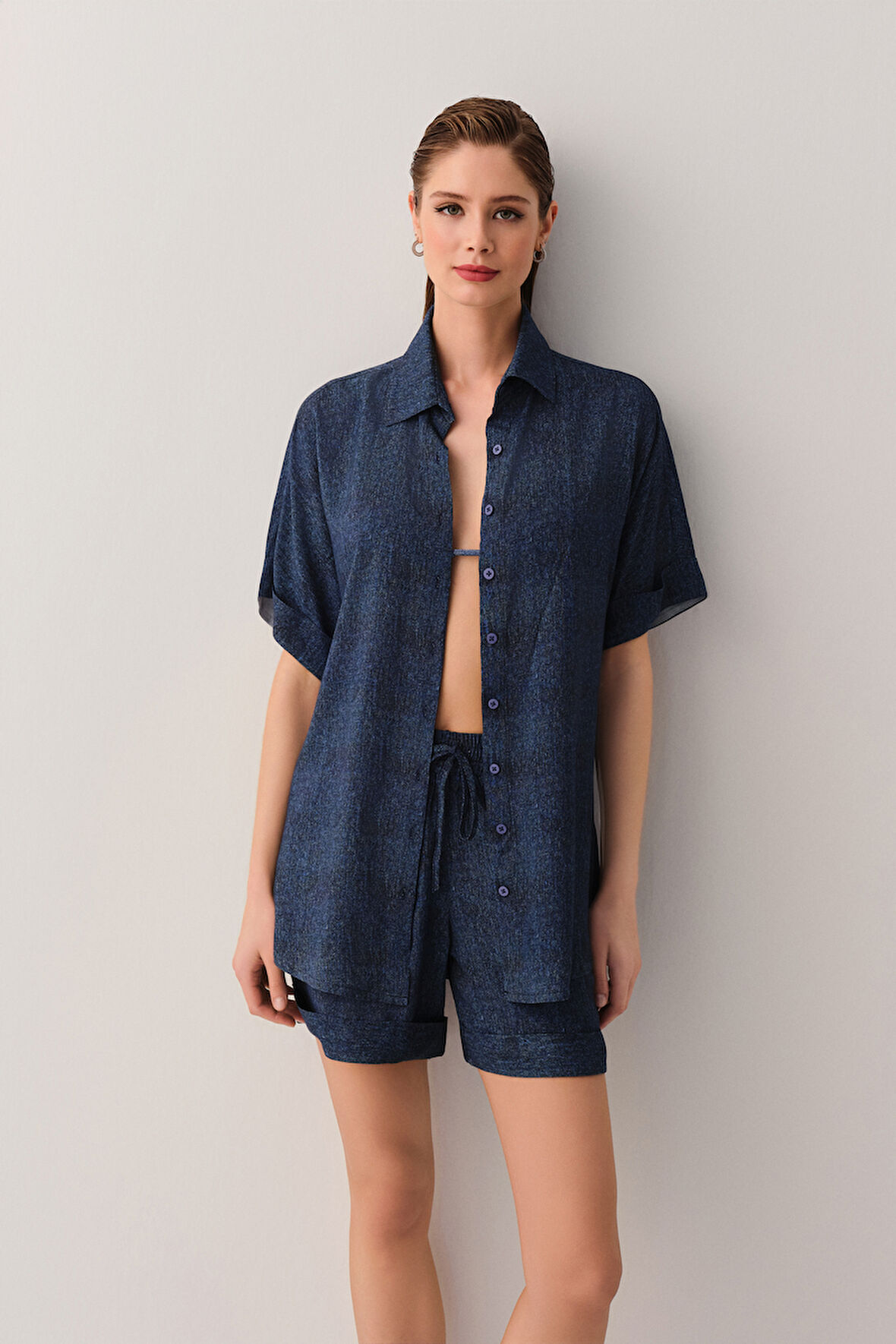 Suwen Denim Plaj Gömleği