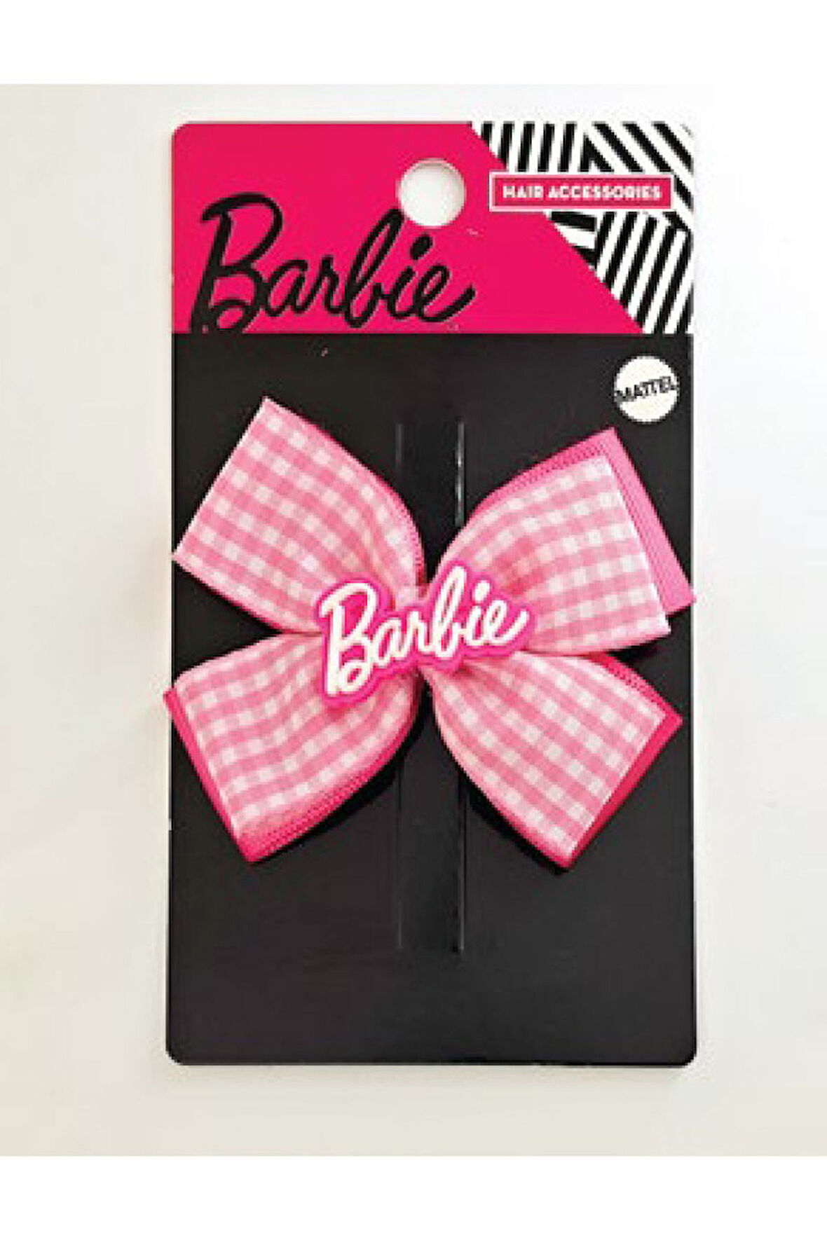 Barbie Lisanslı Pembe Kareli Fiyonklu Saç Tokası