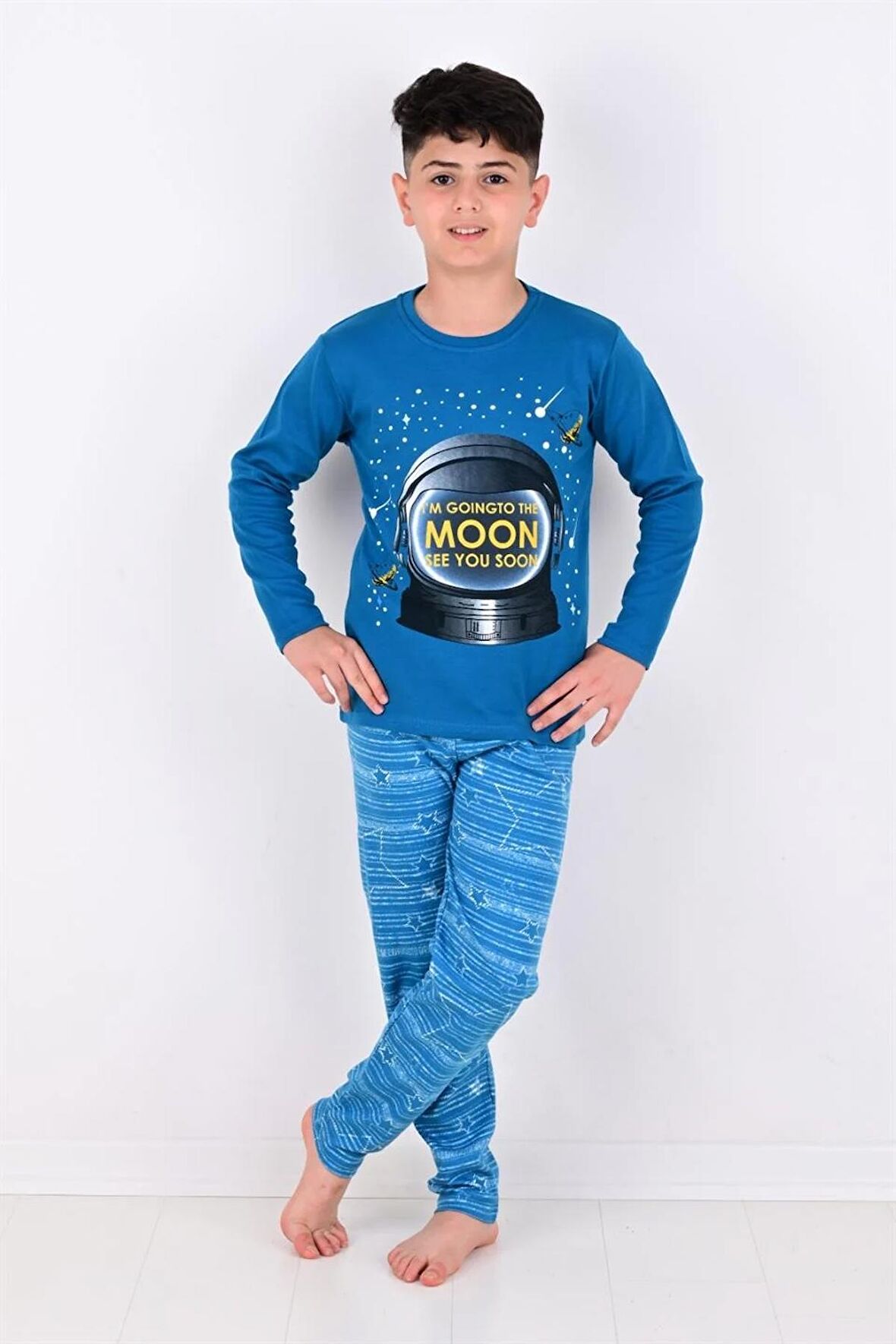 Erkek Çocuk  Pijama Takimi Moon Uzun Kollu 1008 Pamuklu