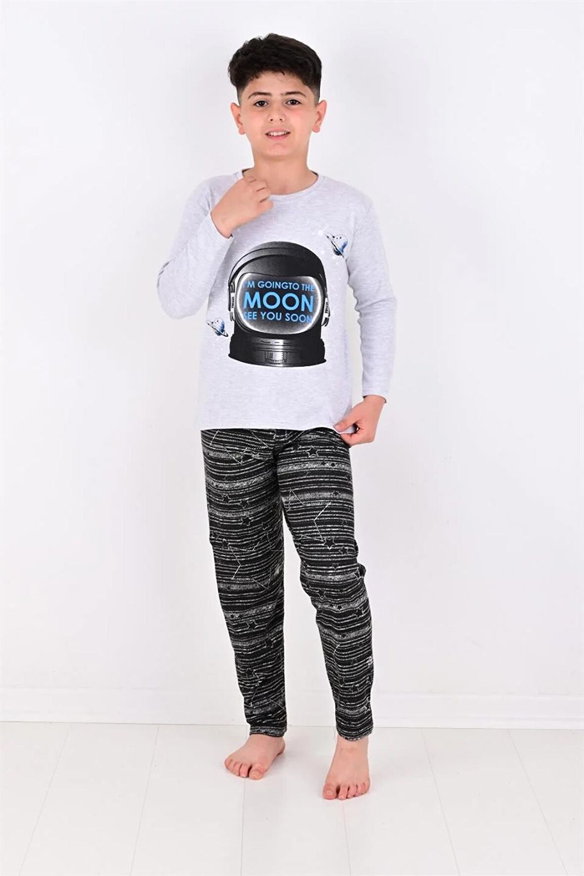 Erkek Çocuk Pijama Takımı Moon Uzun Kollu Pamuklu