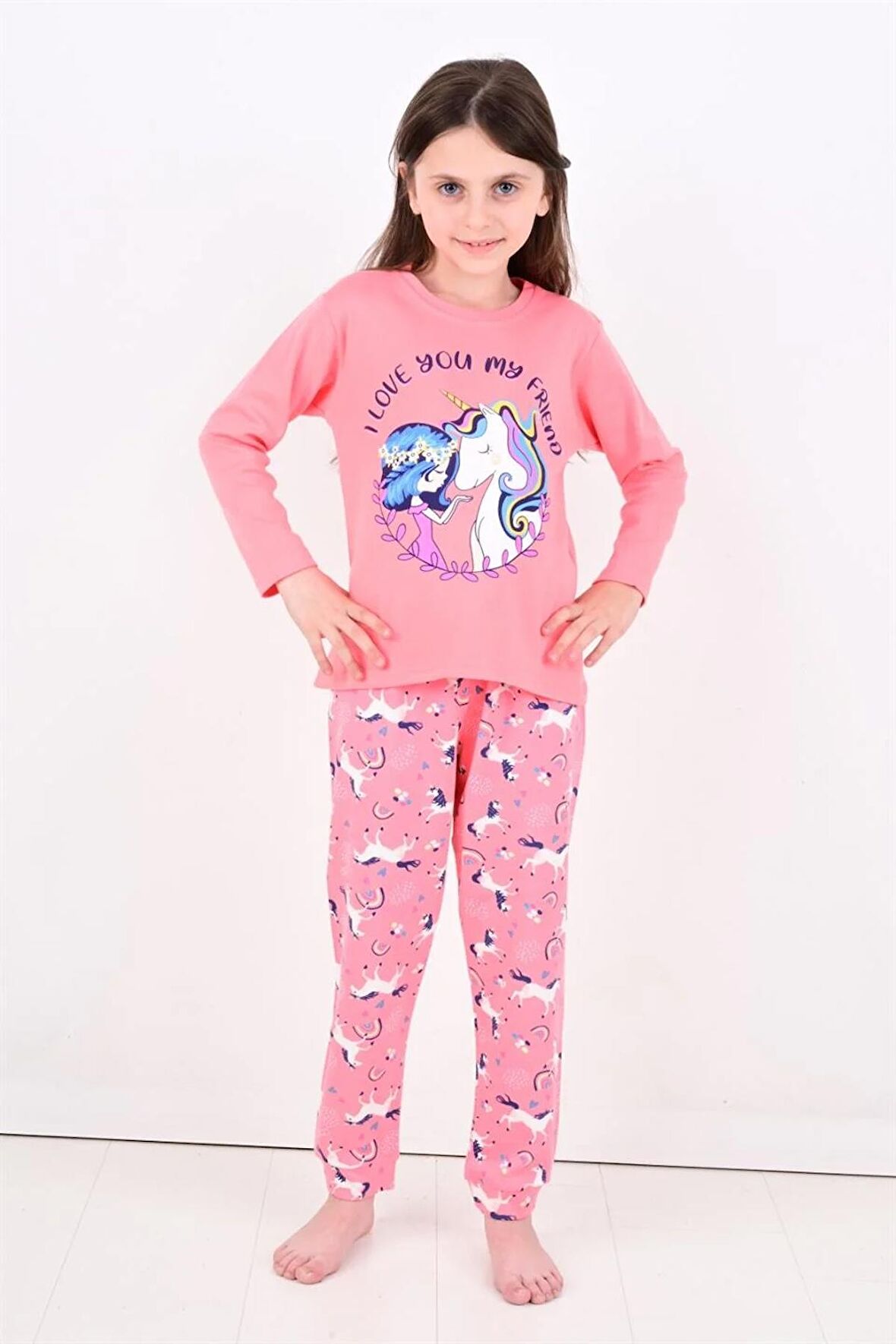 Kız Çocuk Uzun Kollu Pijama Takımı My Friend Unicorn