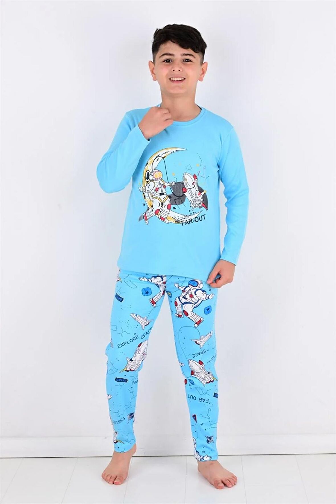 Far Out Uzun Kollu Erkeke Çocuk Pijama Takımı Mavi