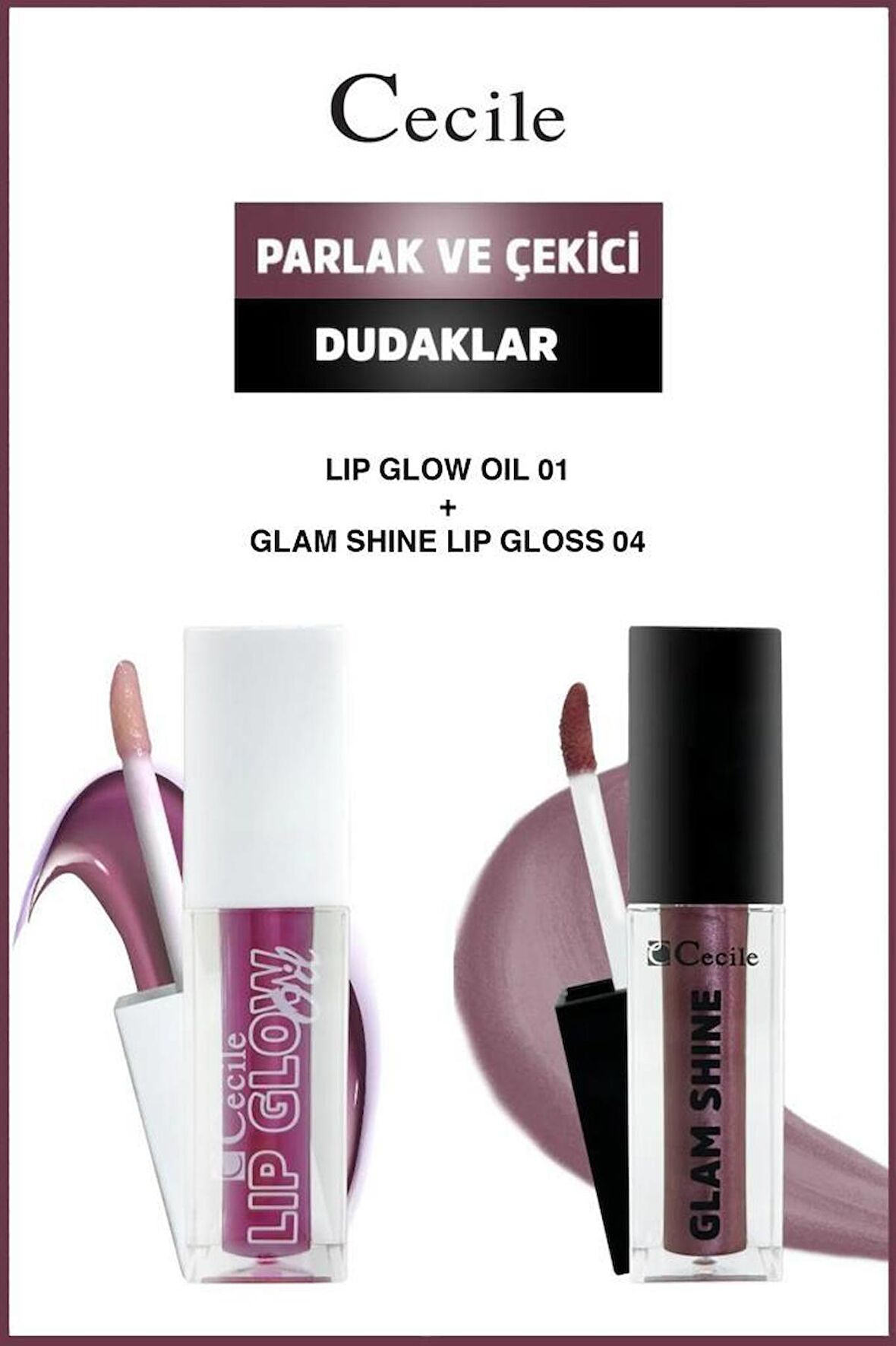 Cecile Glam Shine-Lip Oil Parlak Dudaklar Bakım ve Makyaj Seti 01-04