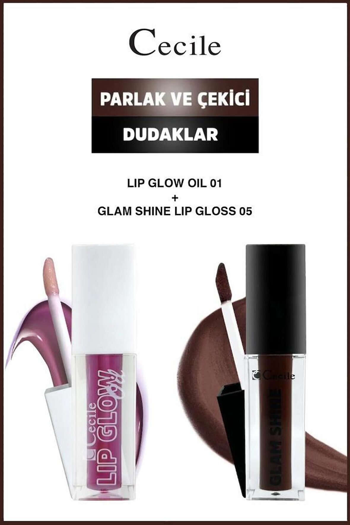 Cecile Glam Shine-Lip Oil Parlak Dudaklar Bakım ve Makyaj Seti 01-05