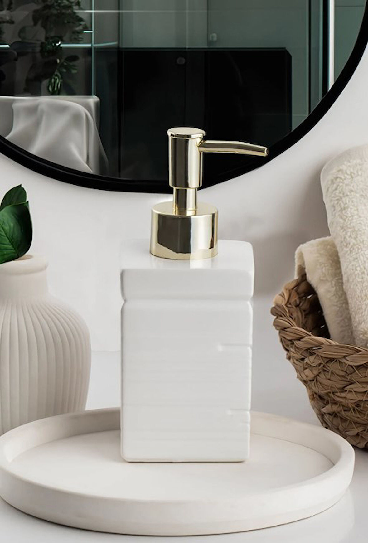 Porsima 3206 Seramik Sıvı Sabunluk - Tezgah Üstü Banyo Mutfak Lavabo Sabunluğu - 275 cc-BEYAZ 