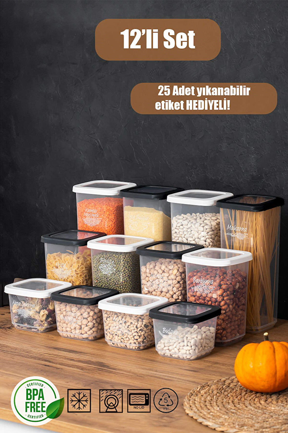 Porsima 1174 12'li Etiketli Renkli Kapaklı Gıda Saklama Kabı Seti