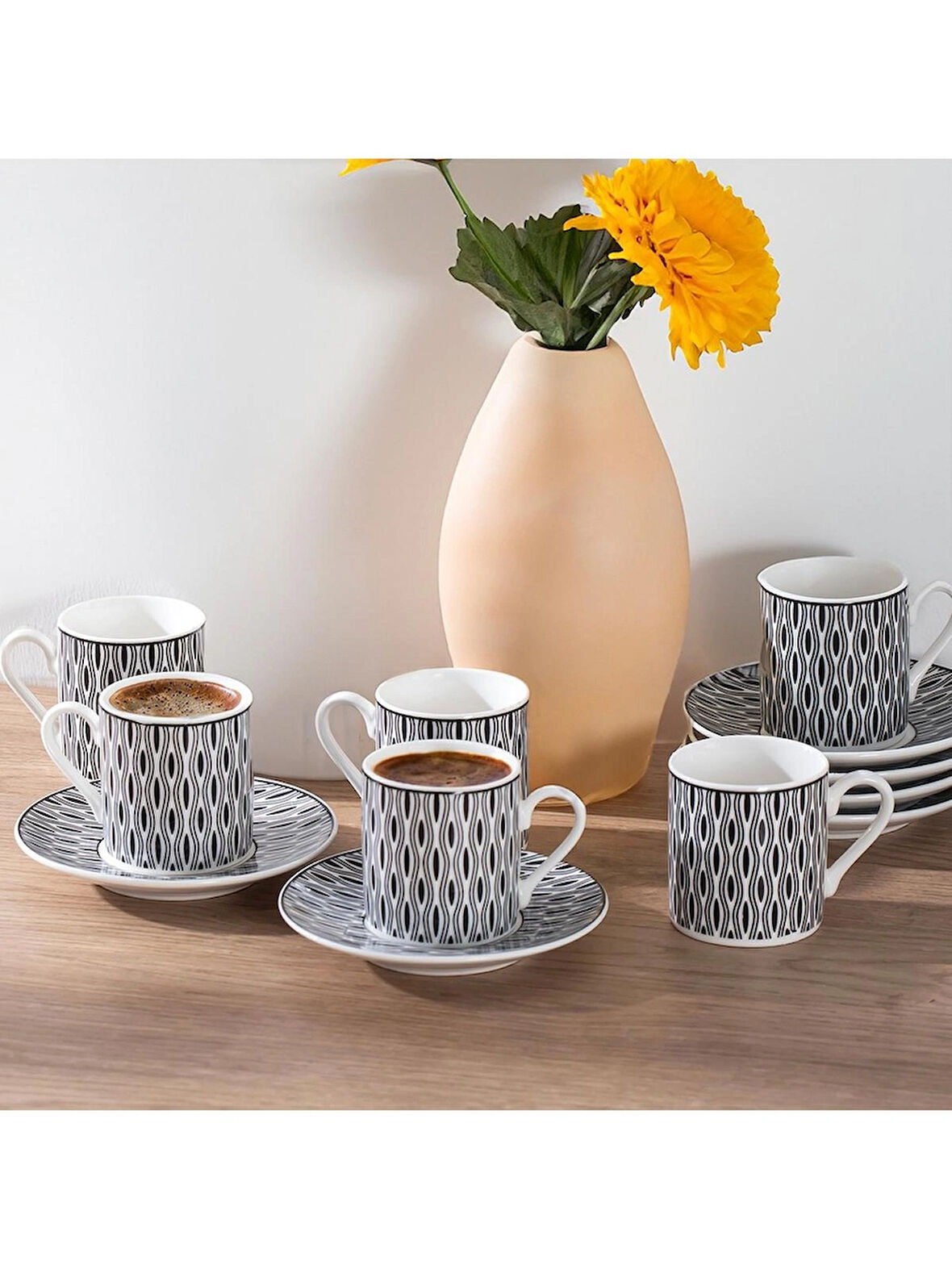 Porsima Perotti Yx03 Desenli 6 Kişilik Porselen Fincan Takımı 90cc