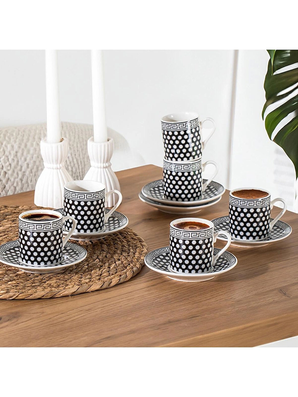 Porsima YX04 Desenli Porselen Türk Kahvesi Fincan Takımı - 6 Kişilik 12 Parça - 90 cc