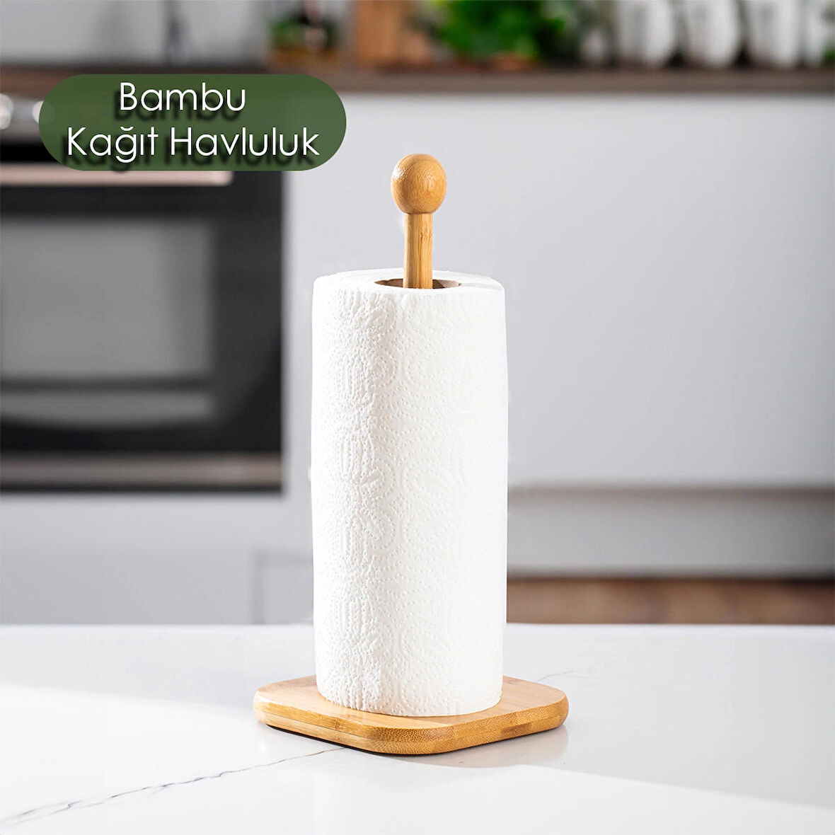 Porsima 2534 Bambu Kağıt Havluluk Kare Dekoratif Peçetelik Rulo Kağıt Havlu Standı Ahşap Kağıt Havluluk