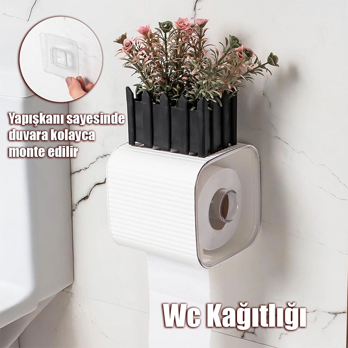 Porsima 2041 Yapışkanlı Banyo Tuvalet Kağıtlığı Wc Peçetelik Kağıtlık Tutucu Tuvalet Kağıt Organizeri Beyaz