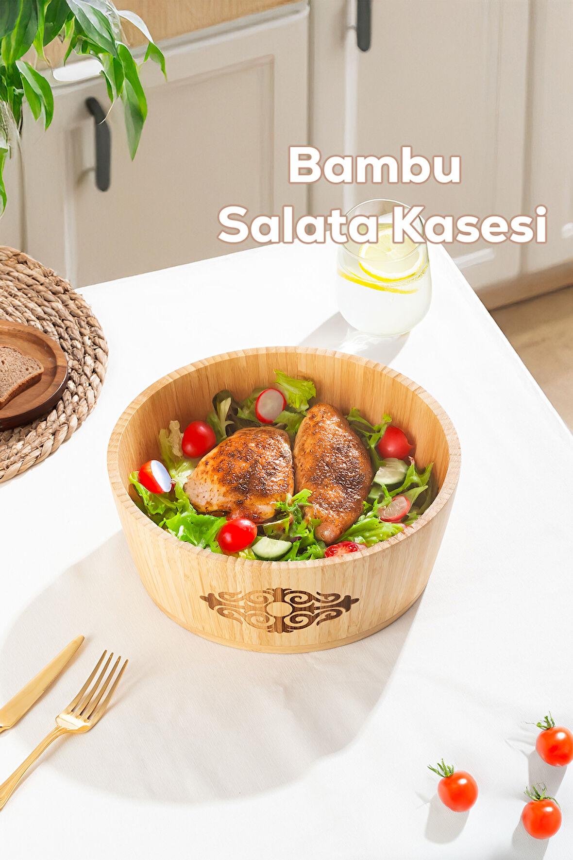 Porsima 2060 Büyük Boy Doğal Bambu Salata Kasesi 26cm