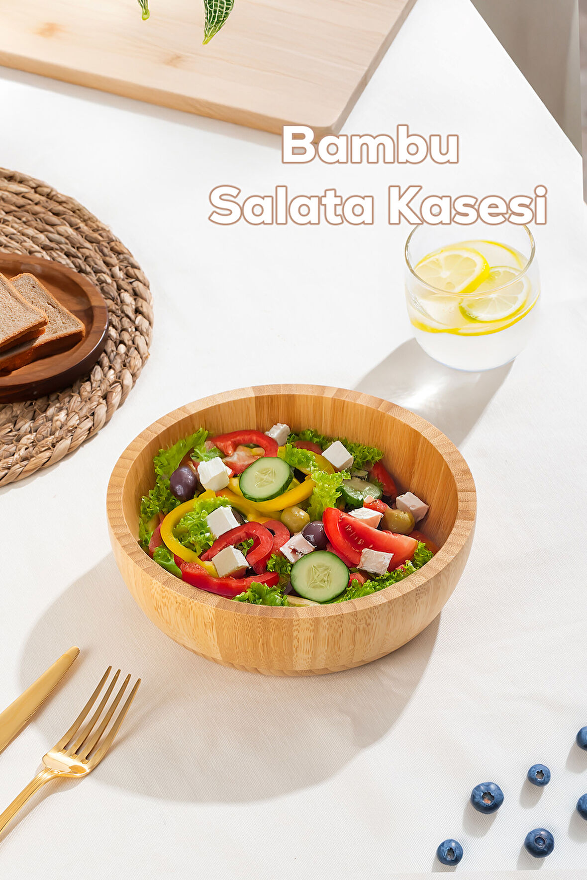 Porsima 2061 Orta Boy Doğal Bambu Salata Kasesi 20cm