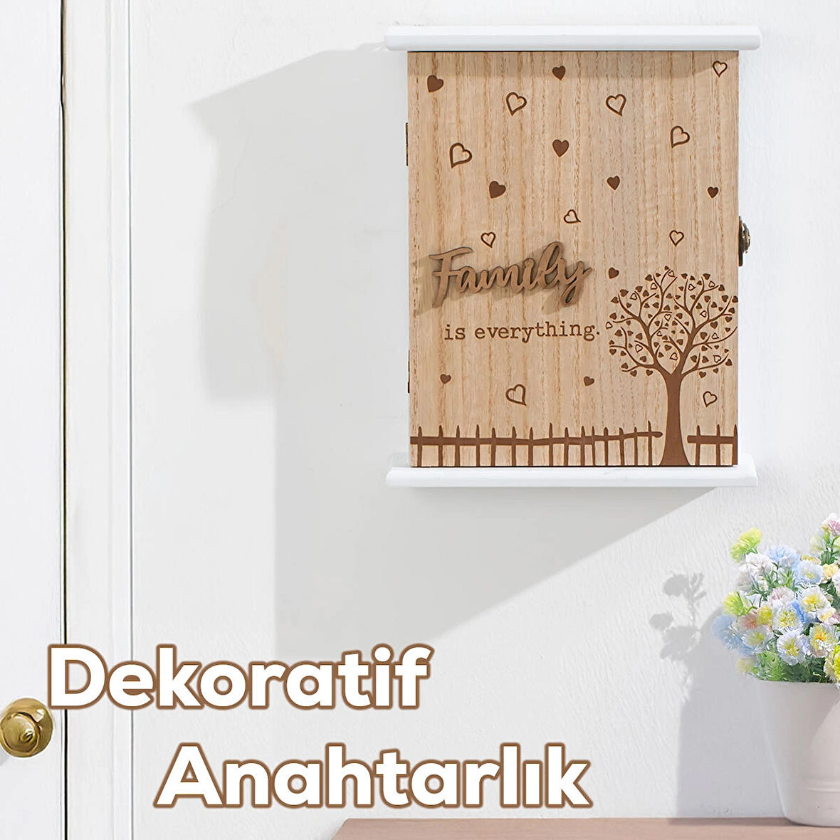 Porsima 2072 Duvara Montajlı Dekoratif Anahtarlık Dolabı - Duvar Askılı Anahtar Saklama Kabini 18,5X25,5cm