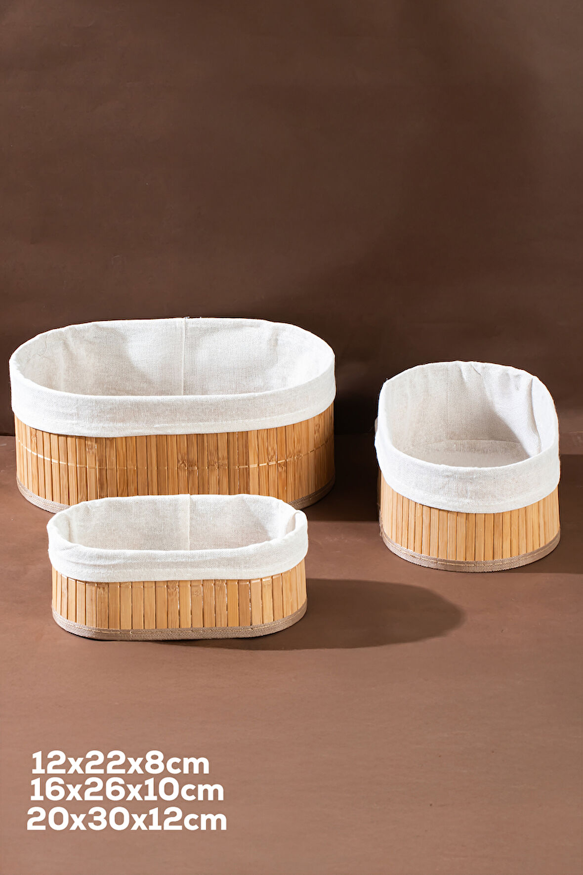 Posima 2082 Oval 3lü Pinterest Sepet Bambu Sepet seti Dekoratif Banyo Mutfak Düzenleyici Organizeri 